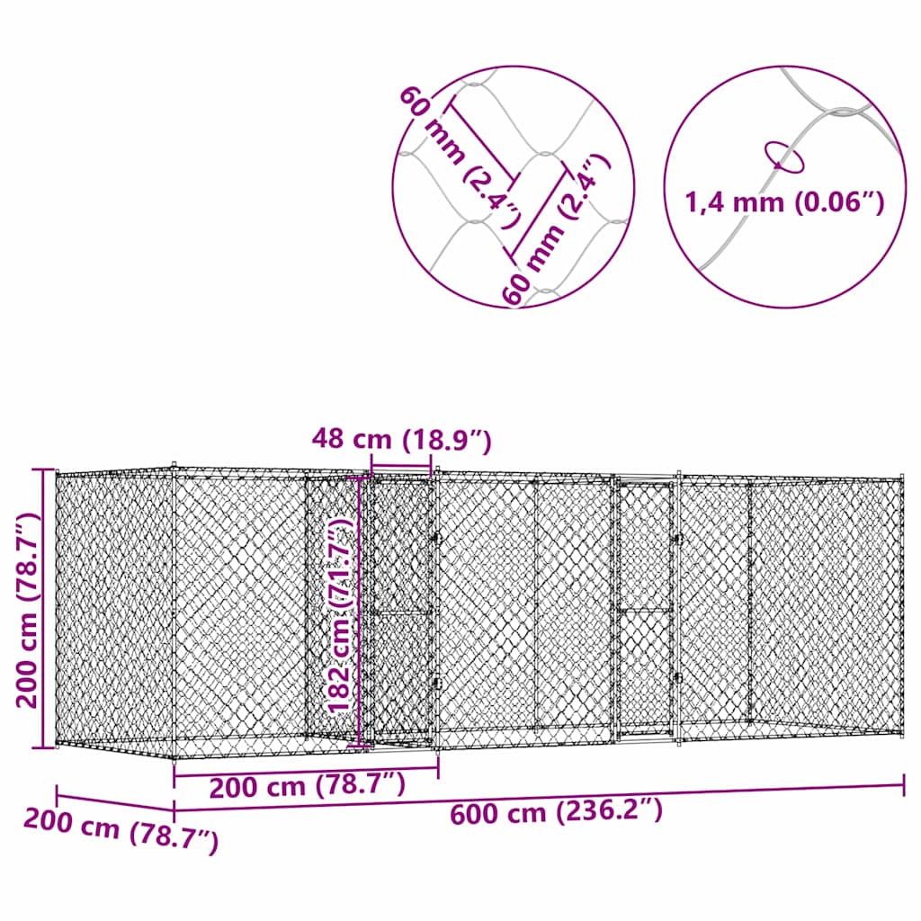 Hondenbench Zilver 600 x 200 x 200 cm Gegalvaniseerd staal is nu te koop bij PeponiXL, paradijselijk wonen!