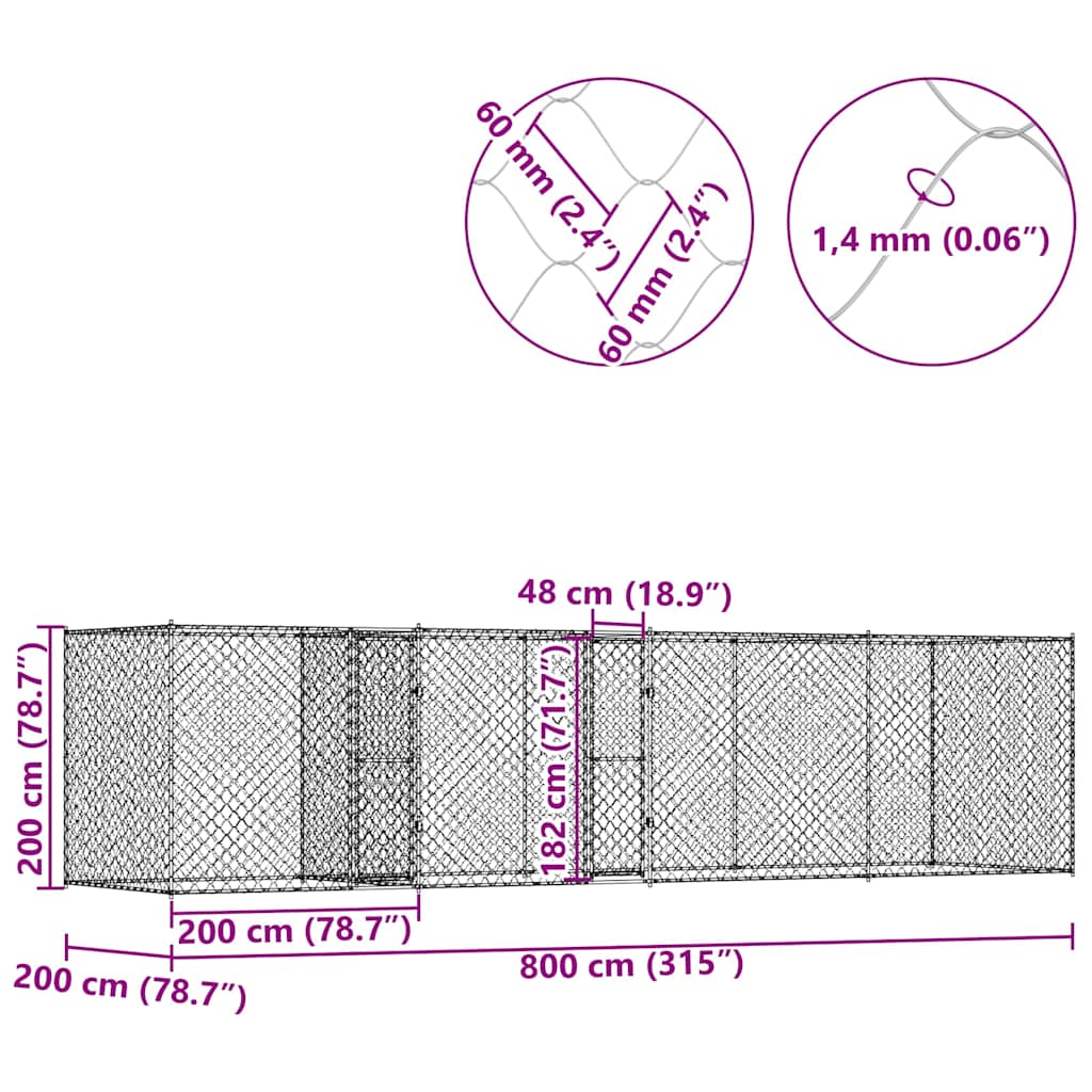 Hondenbench Zilver 800 x 200 x 200 cm Gegalvaniseerd staal is nu te koop bij PeponiXL, paradijselijk wonen!