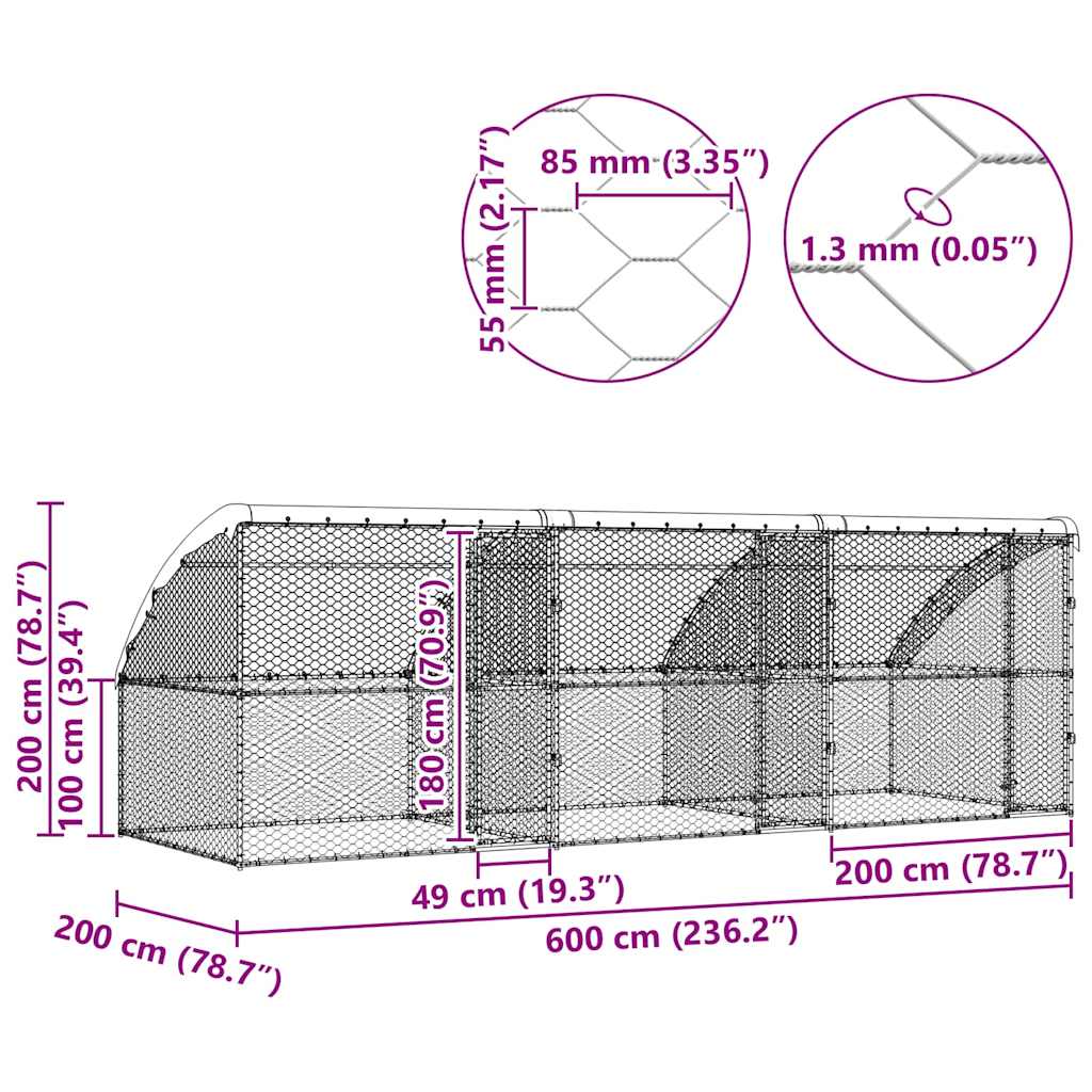 Hondenhok 3 pcs Zilver 6 x 2 x 2 m Gegalvaniseerd staal is nu te koop bij PeponiXL, paradijselijk wonen!