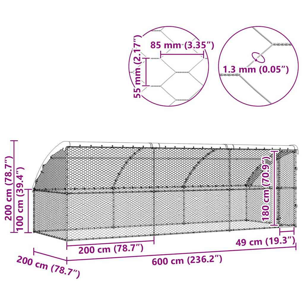 Hondenhok 3 pcs Zilver 6 x 2 x 2 m Gegalvaniseerd staal is nu te koop bij PeponiXL, paradijselijk wonen!