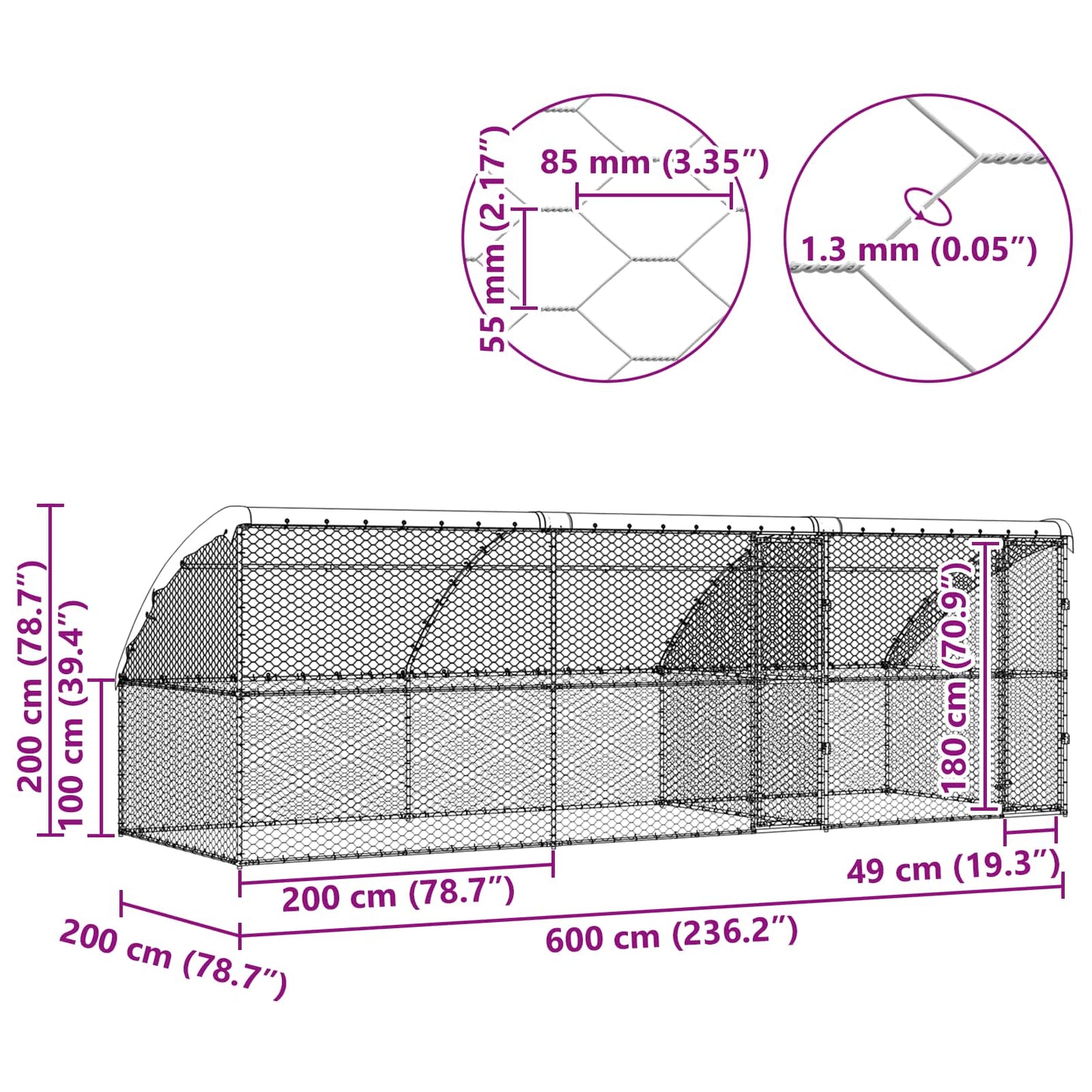 Hondenhok 3 pcs Zilver 6 x 2 x 2 m Gegalvaniseerd staal is nu te koop bij PeponiXL, paradijselijk wonen!