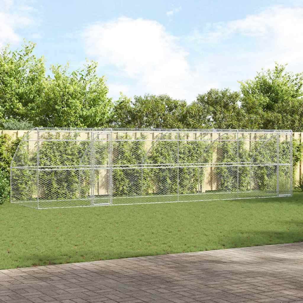 Hondenhok 4 pcs Zilver 8 x 2 x 2 m Gegalvaniseerd staal is nu te koop bij PeponiXL, paradijselijk wonen!