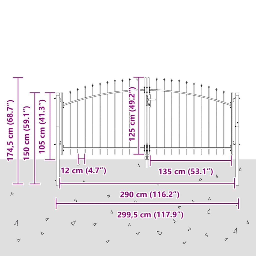 Dubbele Poort met slot Grijs 299,5 x 174,5 cm Staal is nu te koop bij PeponiXL, paradijselijk wonen!