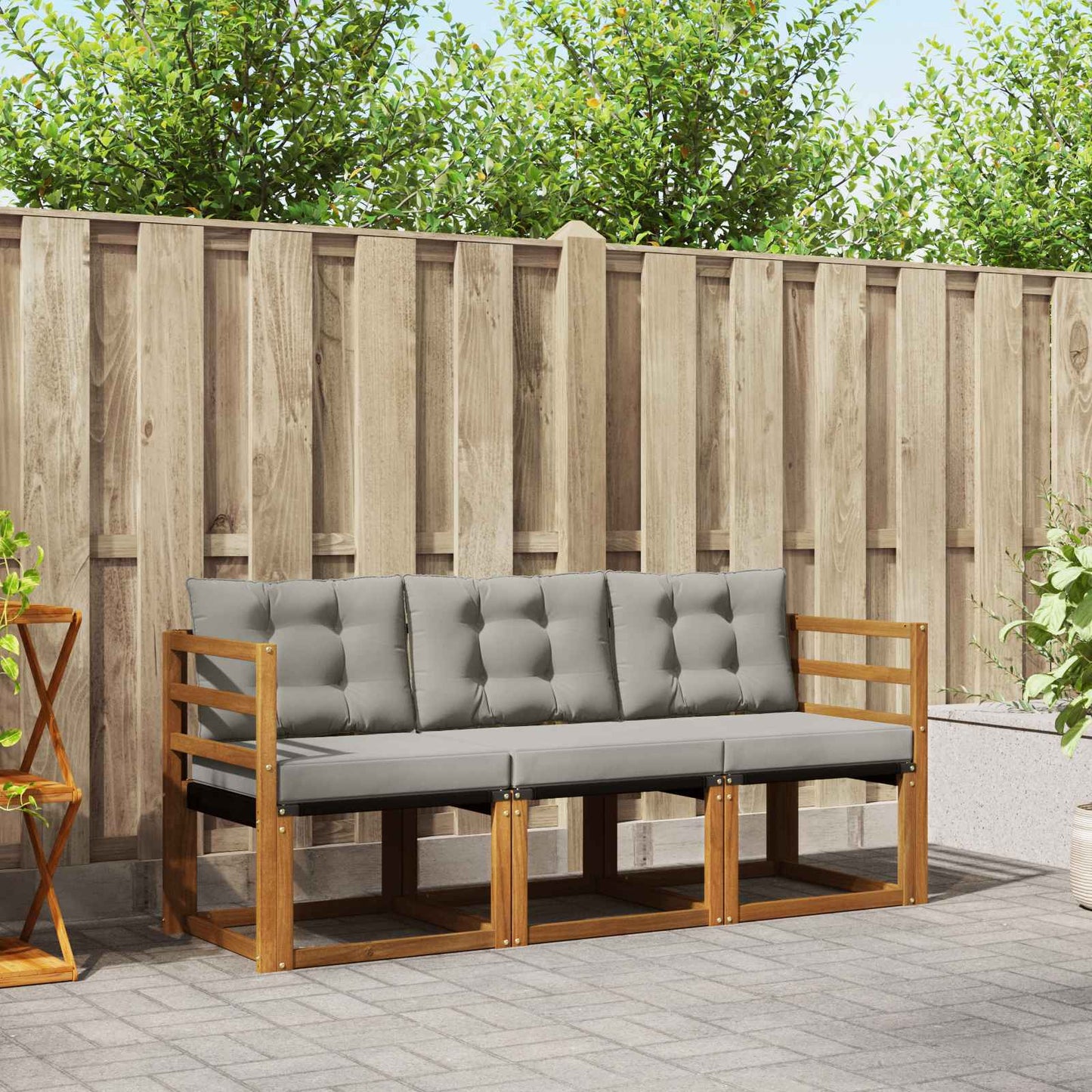 Buiten bankenset met kussen 3 pcs Natuurlijk en Lichtgrijs is nu te koop bij PeponiXL, paradijselijk wonen!