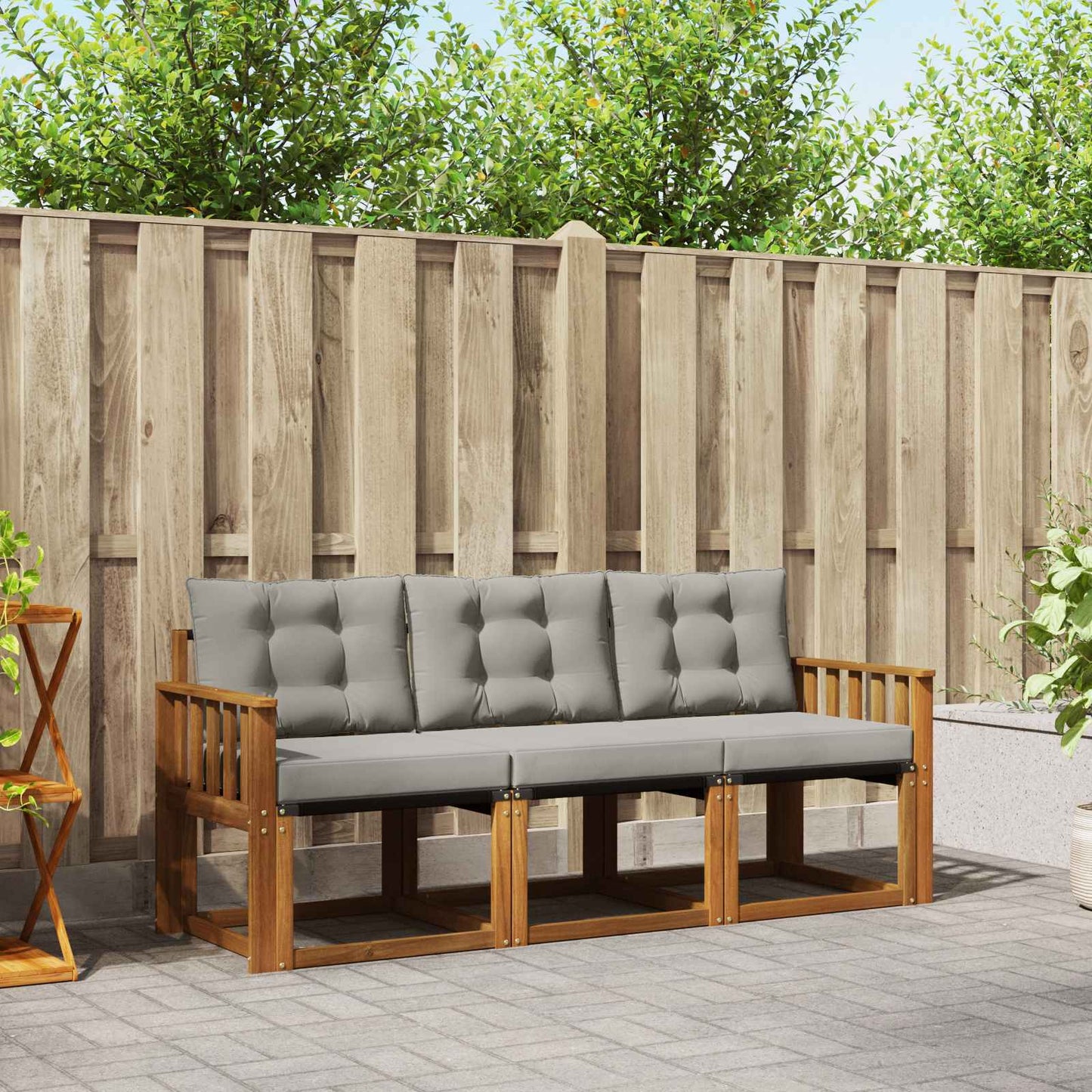 Buiten bankenset met kussen 3 pcs Natuurlijk en Lichtgrijs is nu te koop bij PeponiXL, paradijselijk wonen!