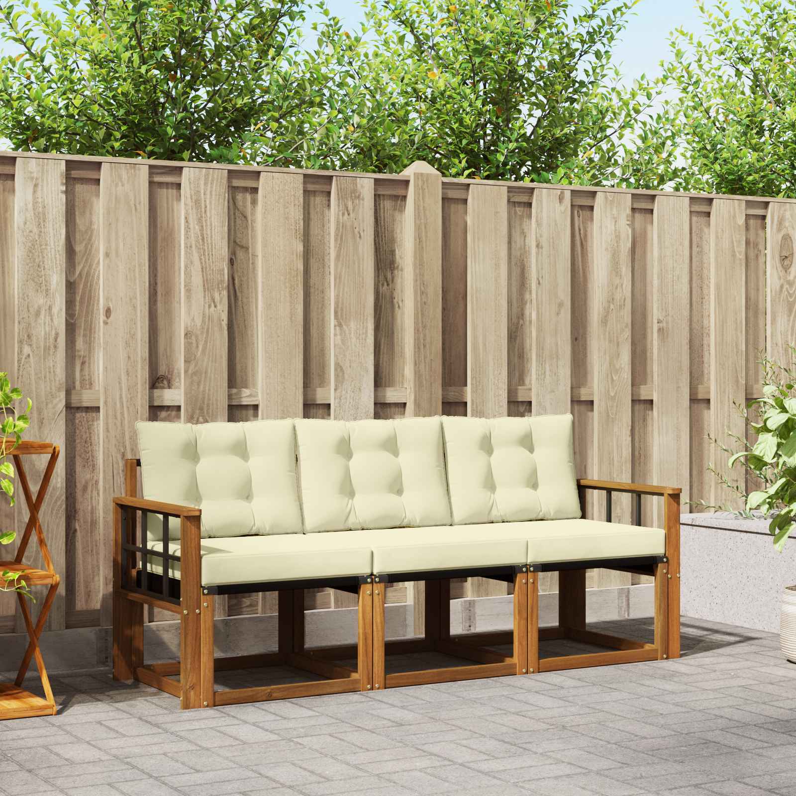 Buiten bankenset met kussen 3 pcs Natuurlijk en Crème is nu te koop bij PeponiXL, paradijselijk wonen!