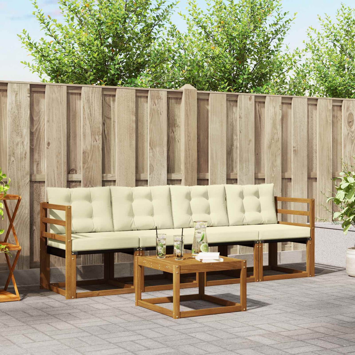 Buiten bankenset met kussen 5 pcs Natuurlijk en Crème is nu te koop bij PeponiXL, paradijselijk wonen!