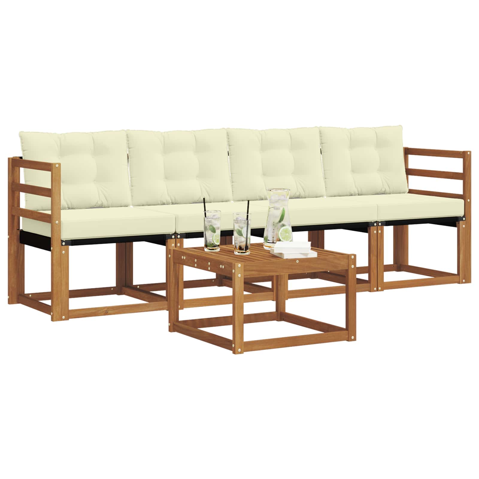 Buiten bankenset met kussen 5 pcs Natuurlijk en Crème is nu te koop bij PeponiXL, paradijselijk wonen!