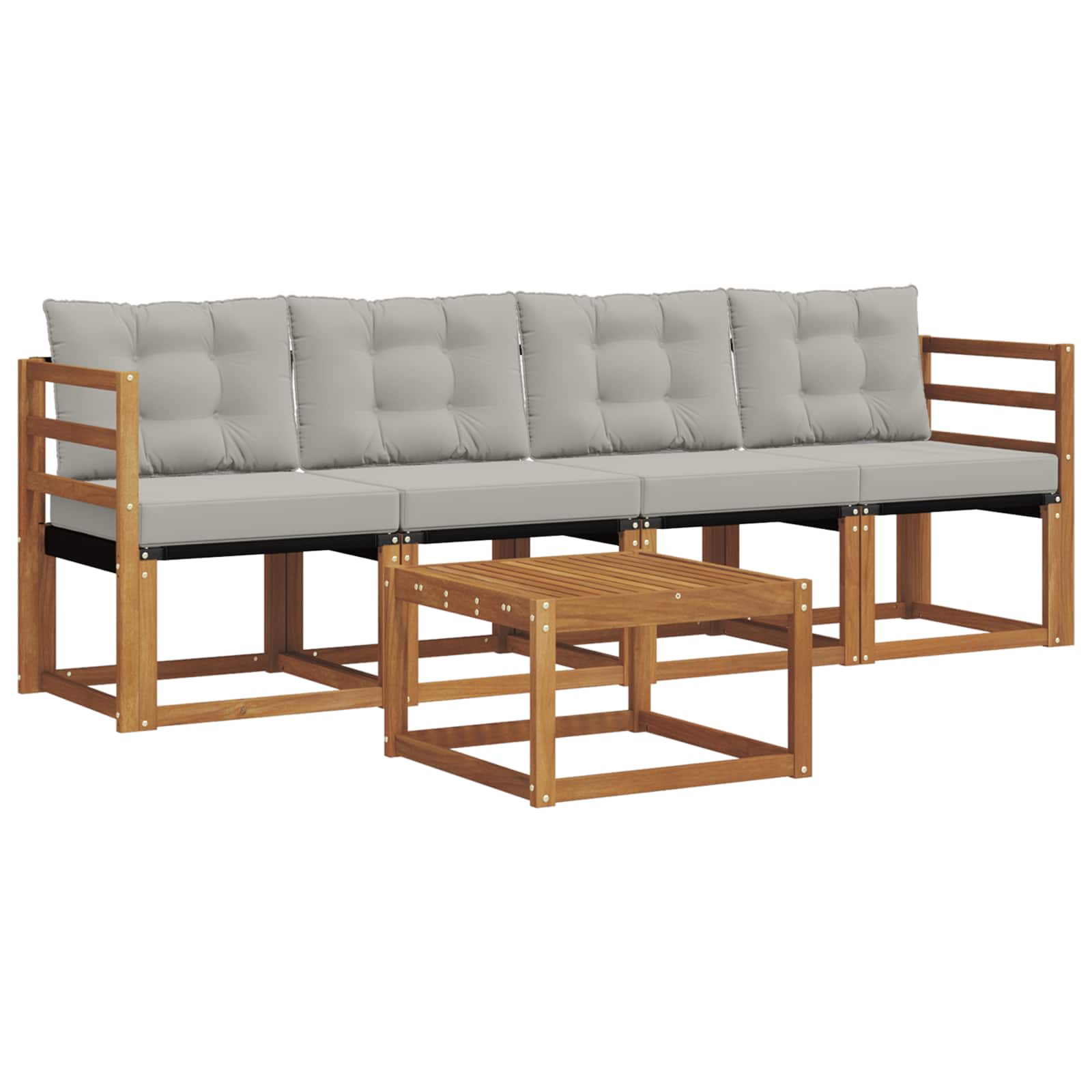 Buiten bankenset met kussen 5 pcs Natuurlijk en Lichtgrijs is nu te koop bij PeponiXL, paradijselijk wonen!