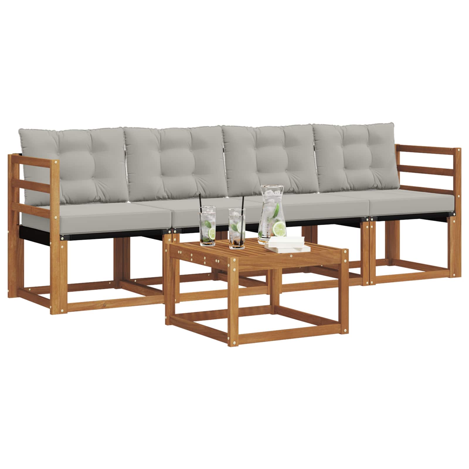 Buiten bankenset met kussen 5 pcs Natuurlijk en Lichtgrijs is nu te koop bij PeponiXL, paradijselijk wonen!