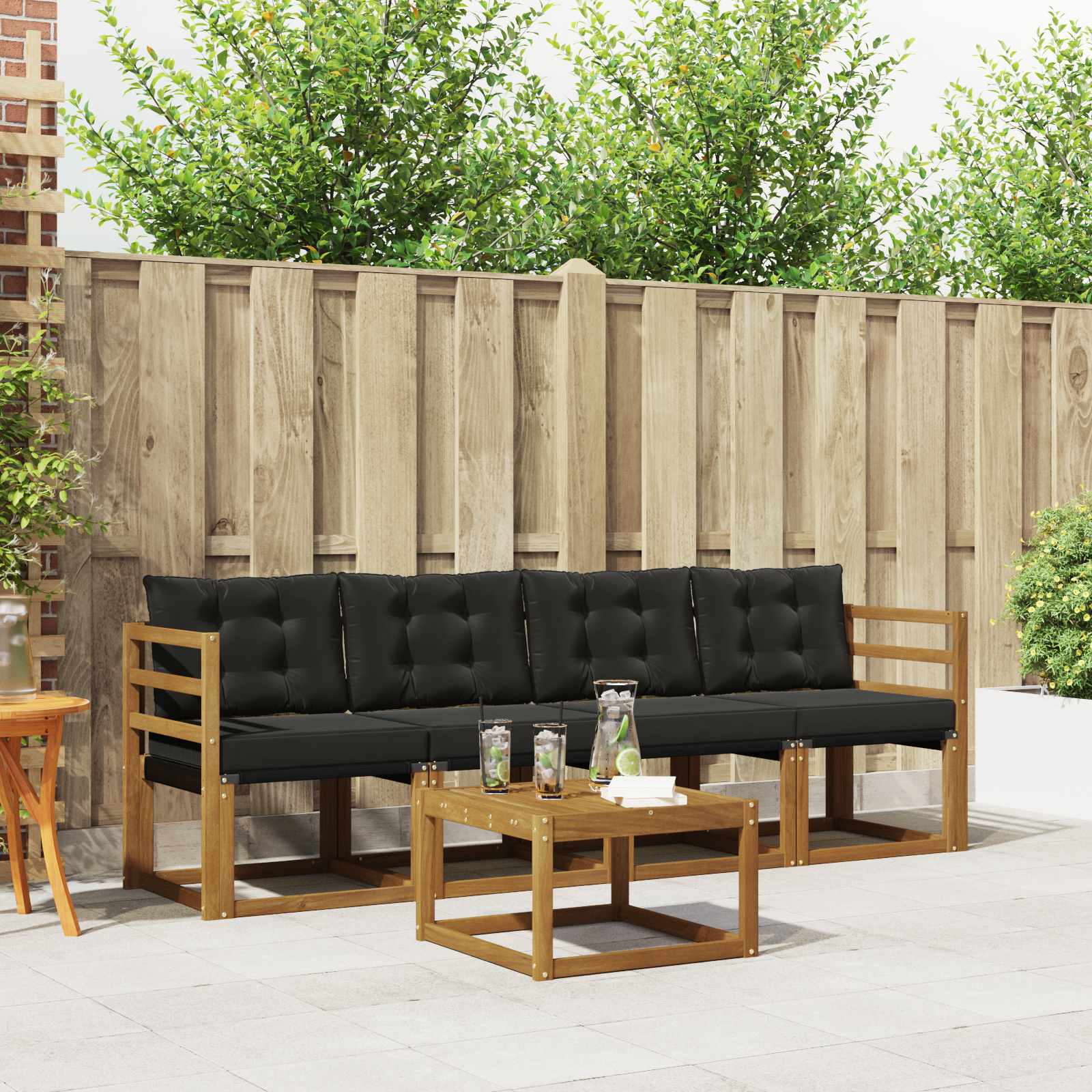 Buiten bankenset met kussen 5 pcs Natuurlijk en Zwart is nu te koop bij PeponiXL, paradijselijk wonen!