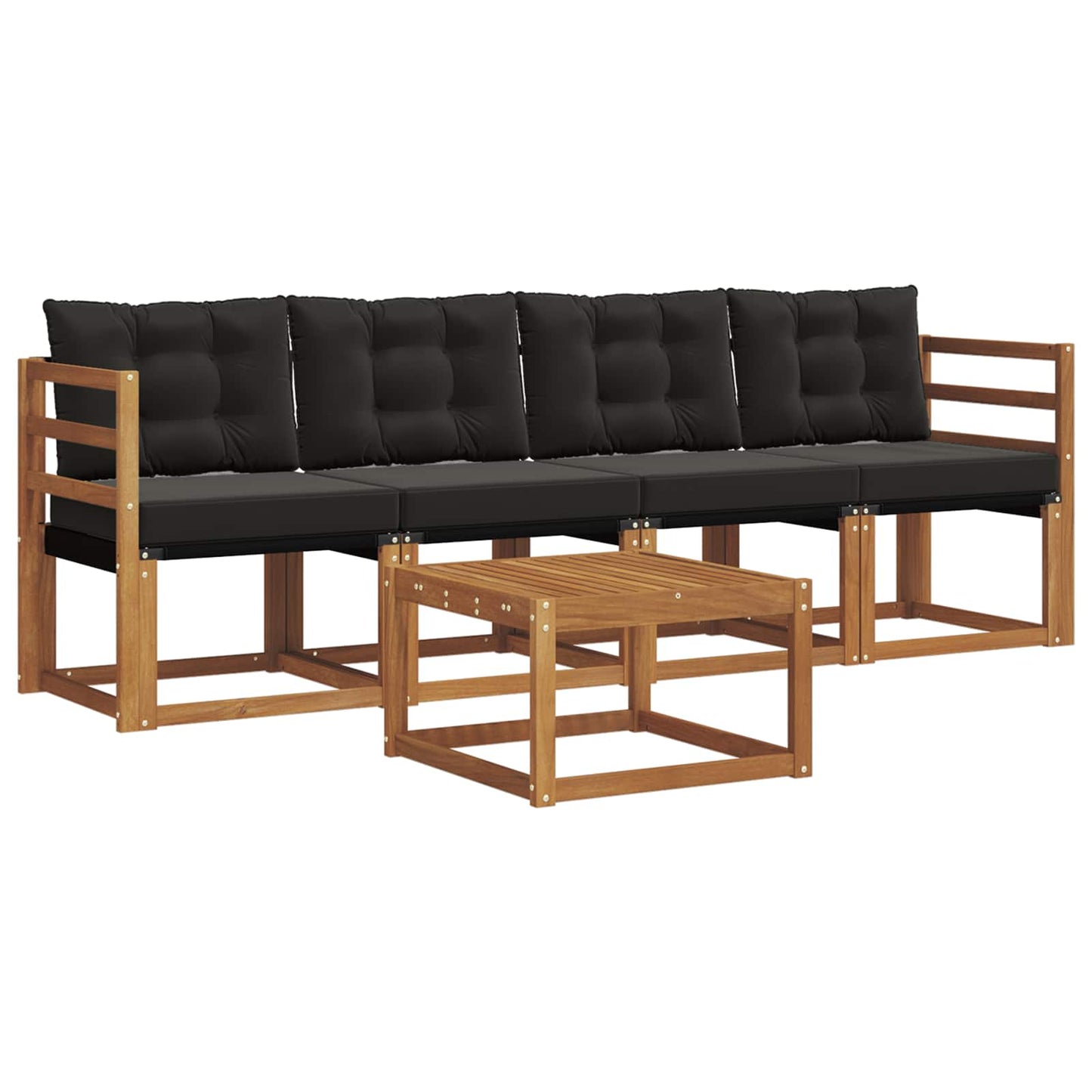 Buiten bankenset met kussen 5 pcs Natuurlijk en Zwart is nu te koop bij PeponiXL, paradijselijk wonen!
