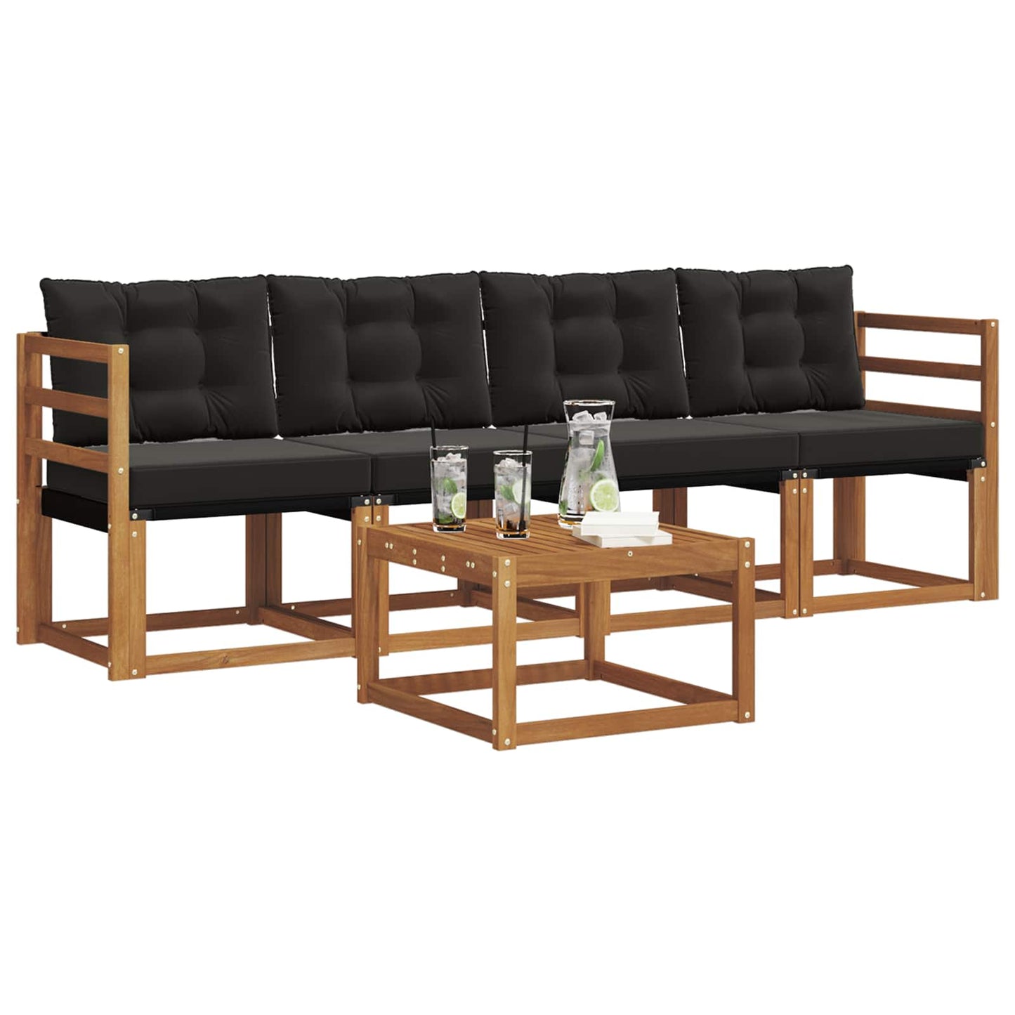 Buiten bankenset met kussen 5 pcs Natuurlijk en Zwart is nu te koop bij PeponiXL, paradijselijk wonen!