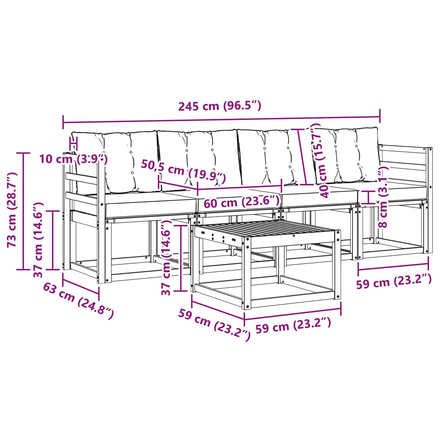 Buiten bankenset met kussen 5 pcs Natuurlijk en Zwart is nu te koop bij PeponiXL, paradijselijk wonen!