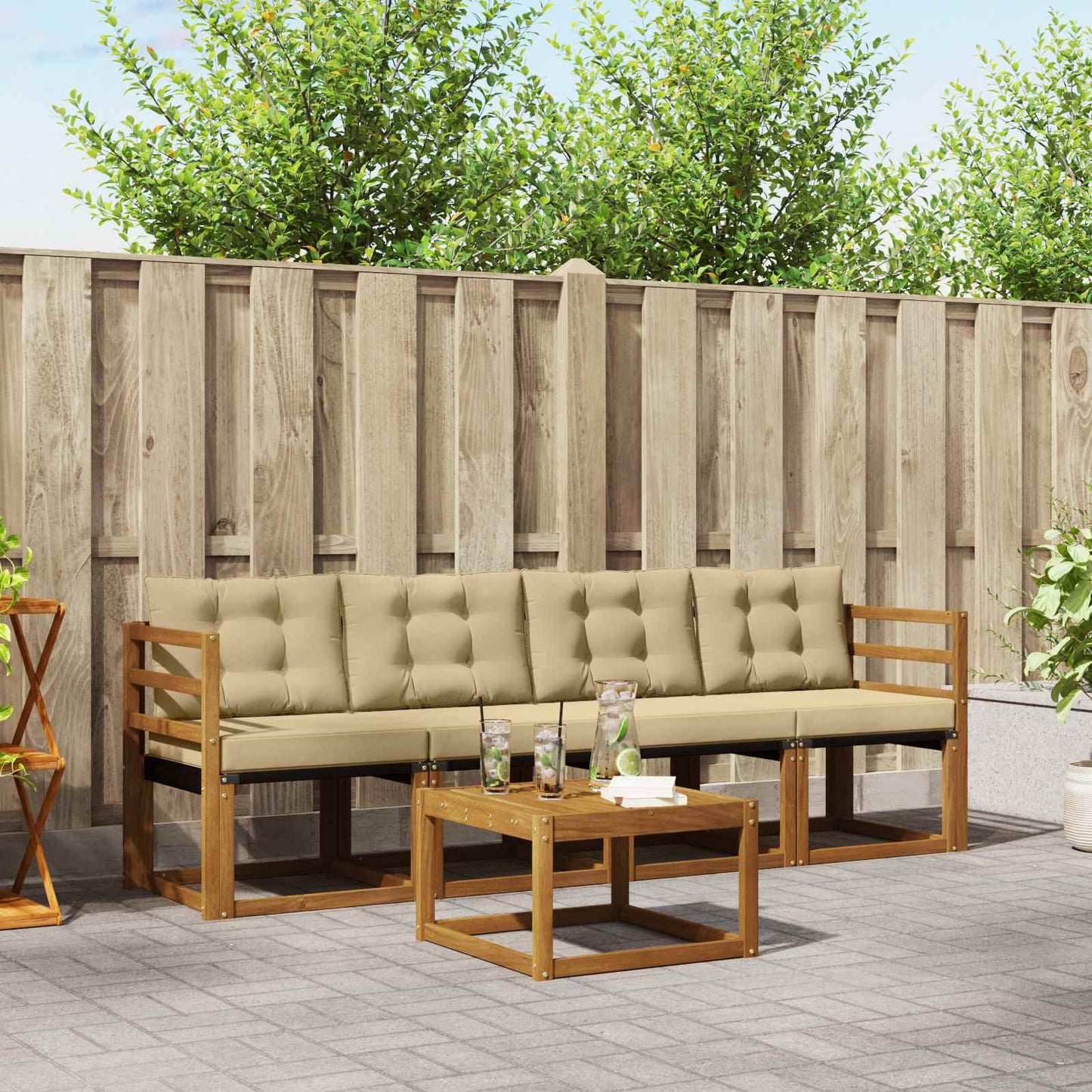 Buiten bankenset met kussen 5 pcs Natuurlijk en Beige is nu te koop bij PeponiXL, paradijselijk wonen!