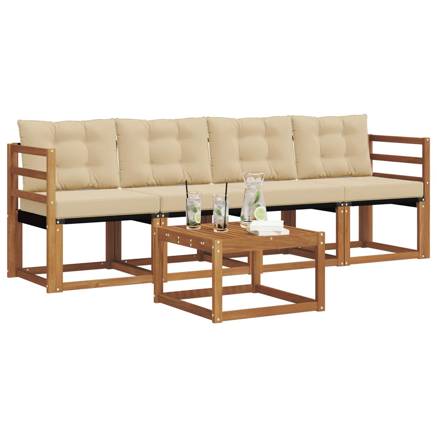 Buiten bankenset met kussen 5 pcs Natuurlijk en Beige is nu te koop bij PeponiXL, paradijselijk wonen!
