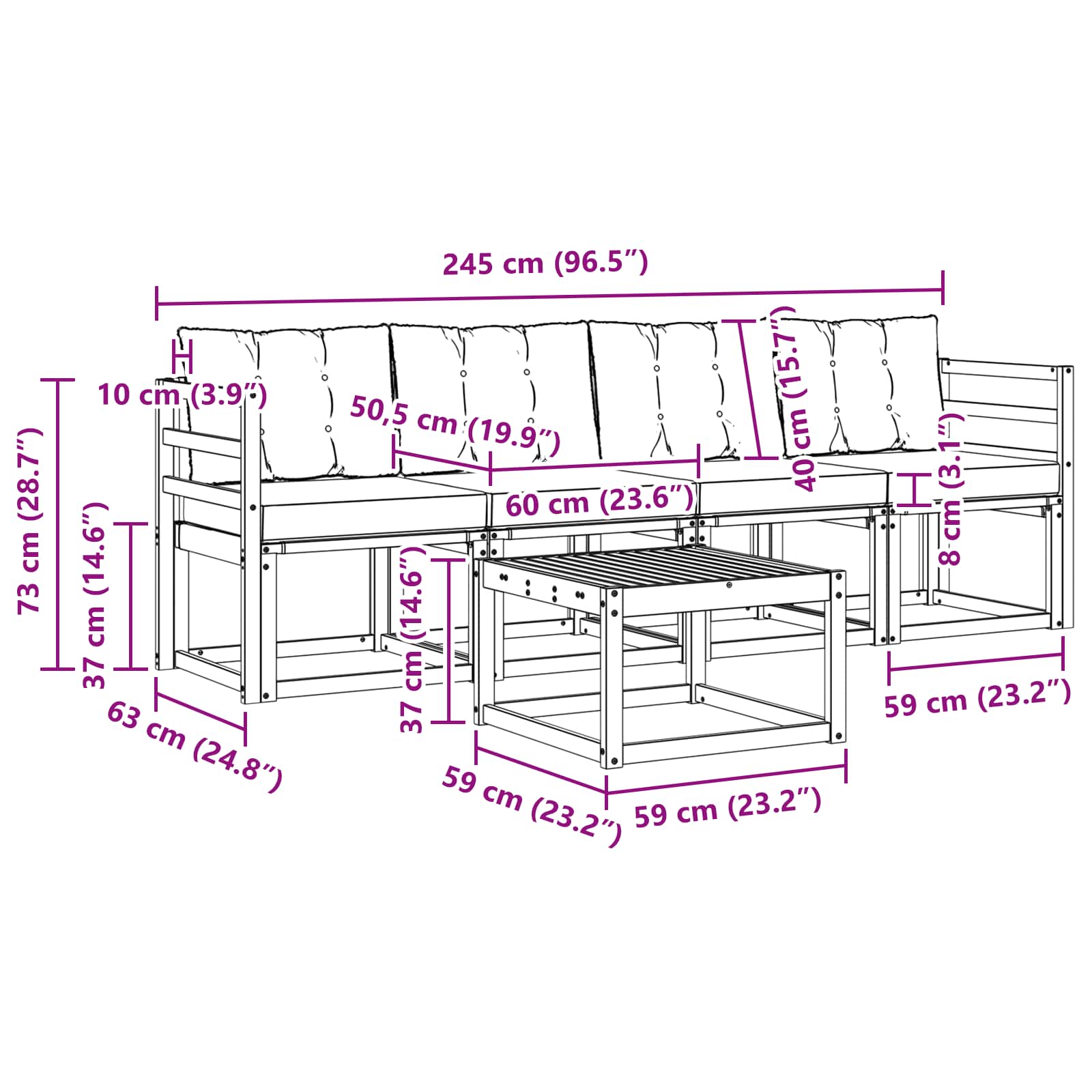 Buiten bankenset met kussen 5 pcs Natuurlijk en Beige is nu te koop bij PeponiXL, paradijselijk wonen!