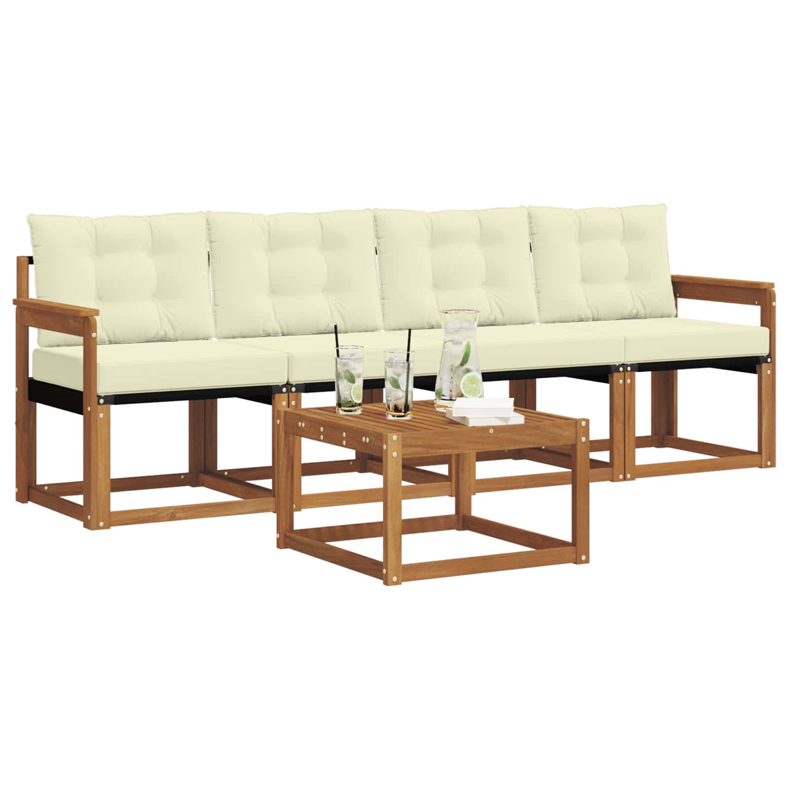 Buiten bankenset met kussen 5 pcs Natuurlijk en Crème is nu te koop bij PeponiXL, paradijselijk wonen!