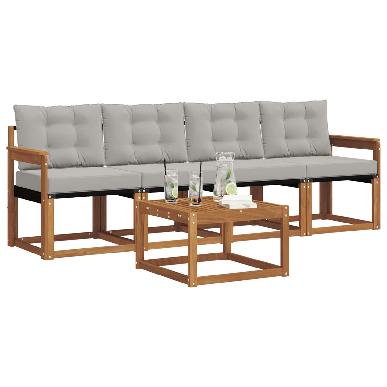 Buiten bankenset met kussen 5 pcs Natuurlijk en Lichtgrijs is nu te koop bij PeponiXL, paradijselijk wonen!
