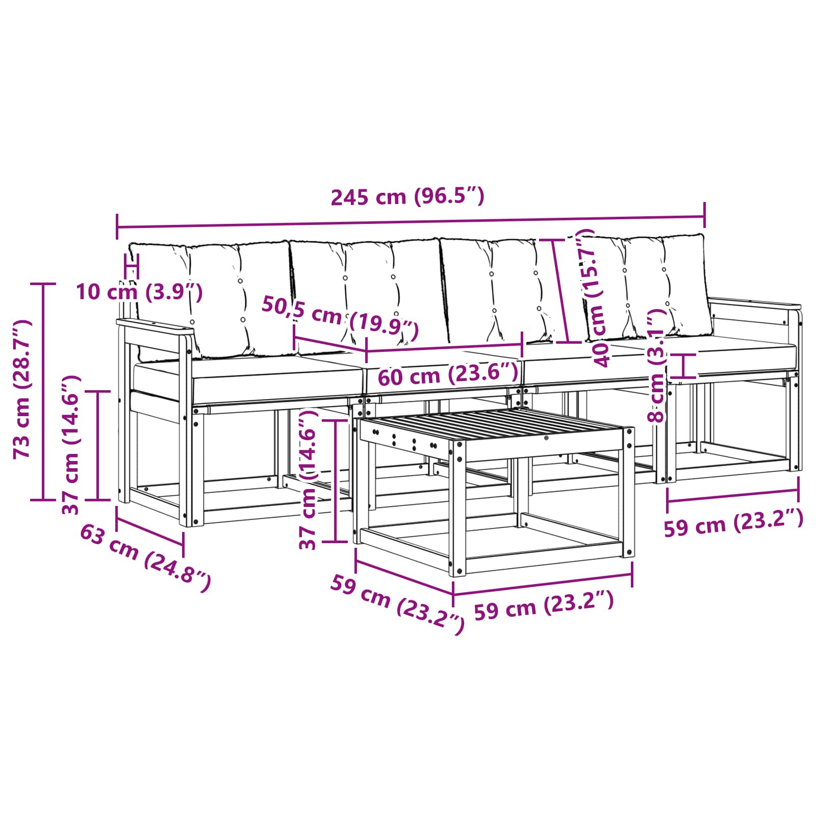 Buiten bankenset met kussen 5 pcs Natuurlijk en Lichtgrijs is nu te koop bij PeponiXL, paradijselijk wonen!