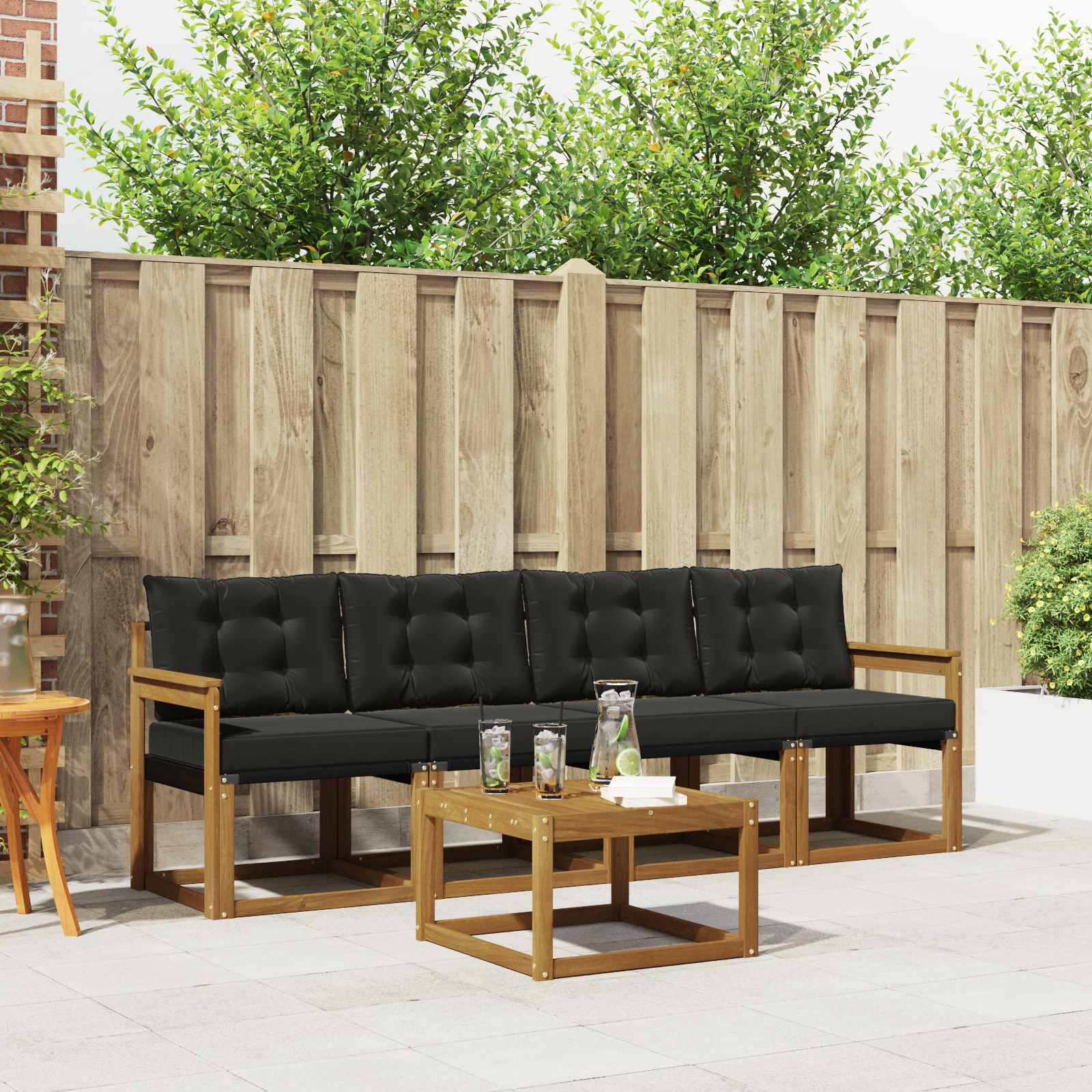Buiten bankenset met kussen 5 pcs Natuurlijk en Zwart is nu te koop bij PeponiXL, paradijselijk wonen!