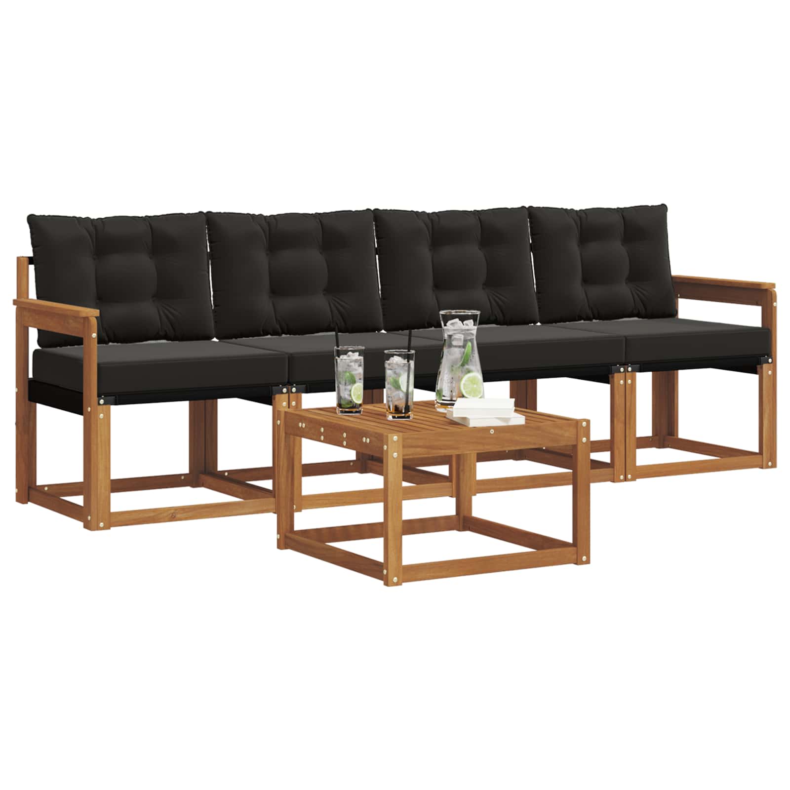 Buiten bankenset met kussen 5 pcs Natuurlijk en Zwart is nu te koop bij PeponiXL, paradijselijk wonen!