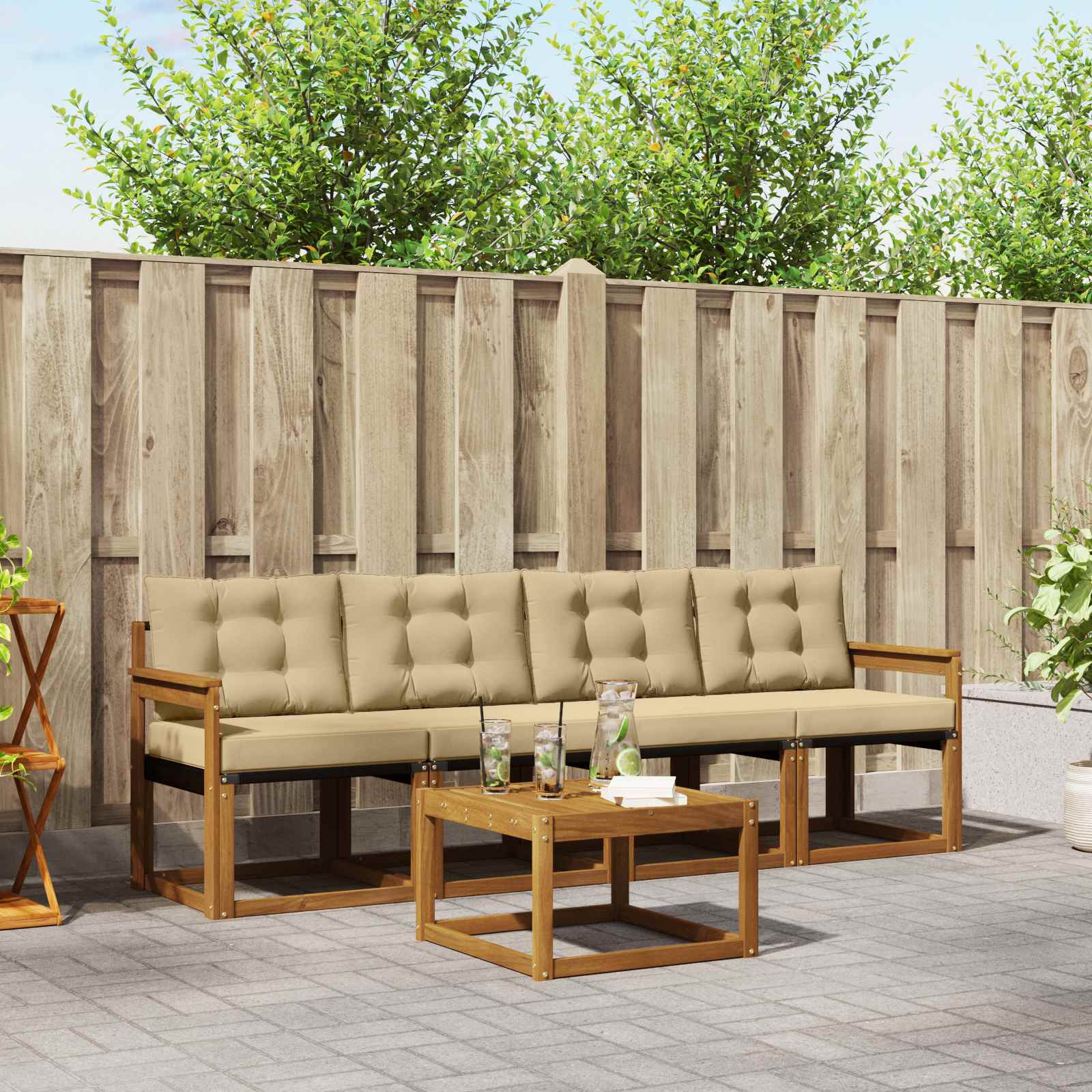 Buiten bankenset met kussen 5 pcs Natuurlijk en Beige is nu te koop bij PeponiXL, paradijselijk wonen!