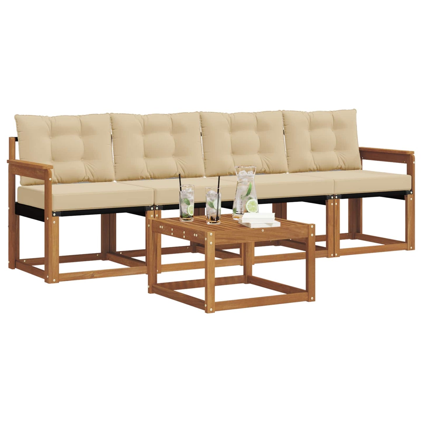 Buiten bankenset met kussen 5 pcs Natuurlijk en Beige is nu te koop bij PeponiXL, paradijselijk wonen!