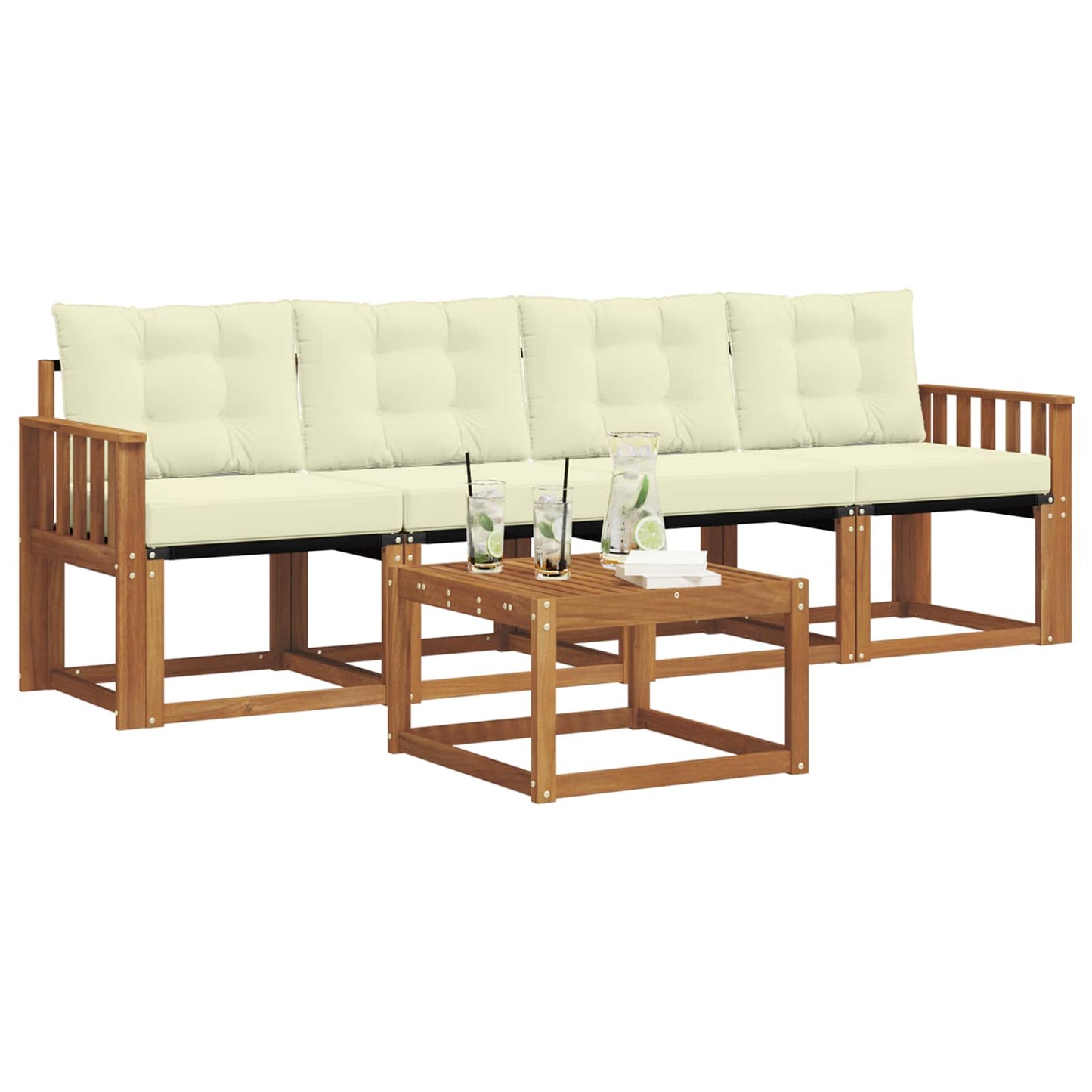Buiten bankenset met kussen 5 pcs Natuurlijk en Crème is nu te koop bij PeponiXL, paradijselijk wonen!