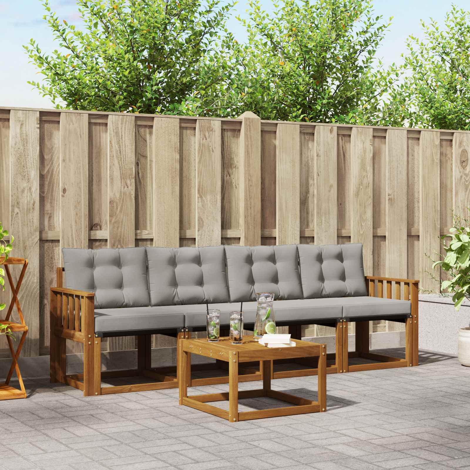 Buiten bankenset met kussen 5 pcs Natuurlijk en Lichtgrijs is nu te koop bij PeponiXL, paradijselijk wonen!