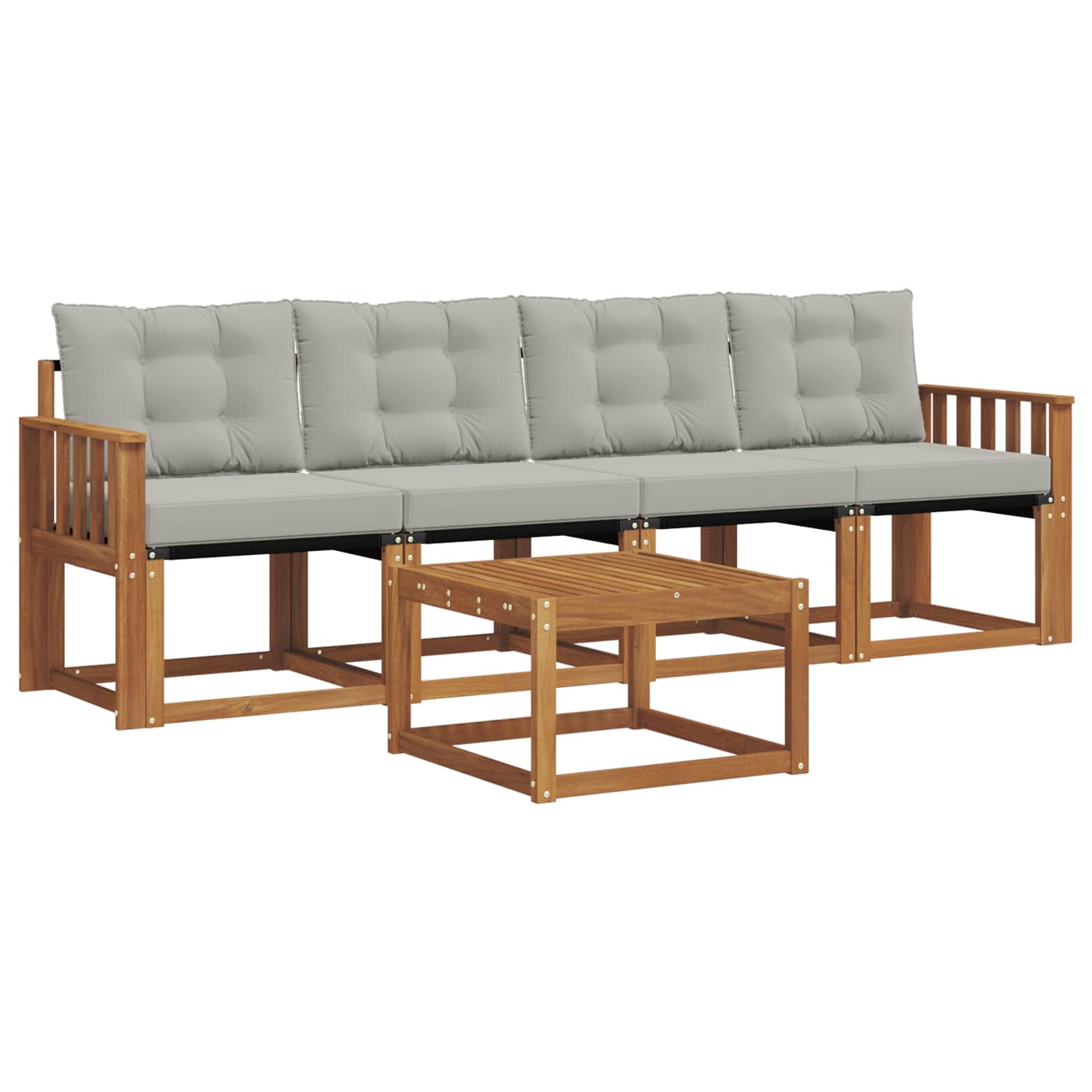 Buiten bankenset met kussen 5 pcs Natuurlijk en Lichtgrijs is nu te koop bij PeponiXL, paradijselijk wonen!