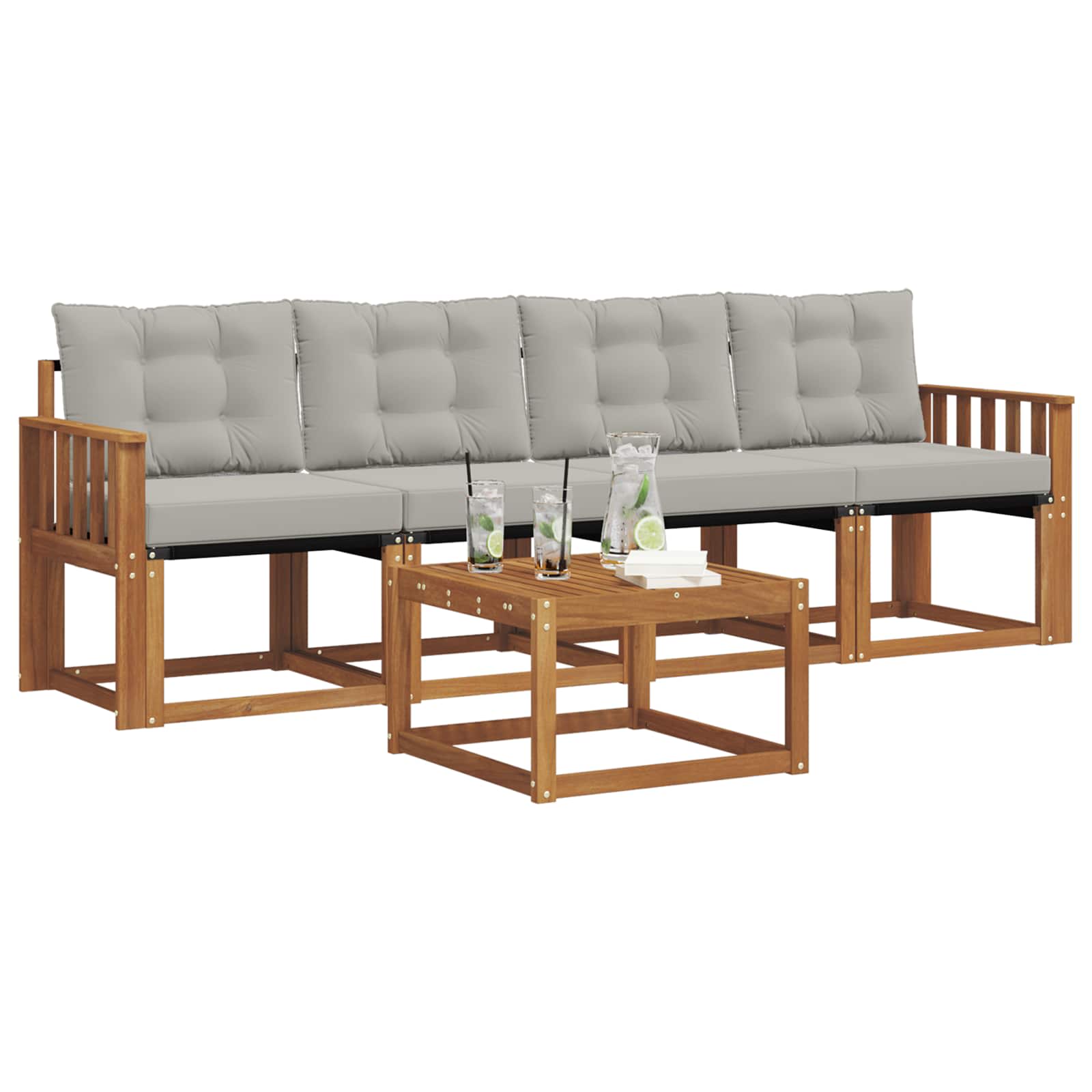 Buiten bankenset met kussen 5 pcs Natuurlijk en Lichtgrijs is nu te koop bij PeponiXL, paradijselijk wonen!
