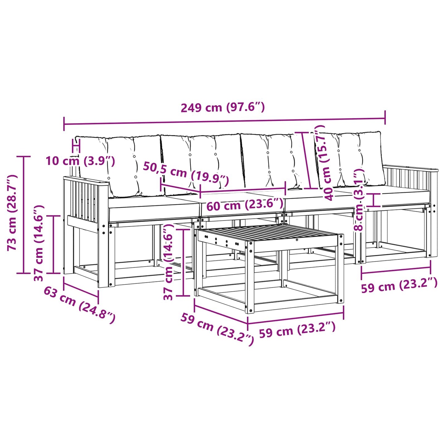 Buiten bankenset met kussen 5 pcs Natuurlijk en Lichtgrijs is nu te koop bij PeponiXL, paradijselijk wonen!