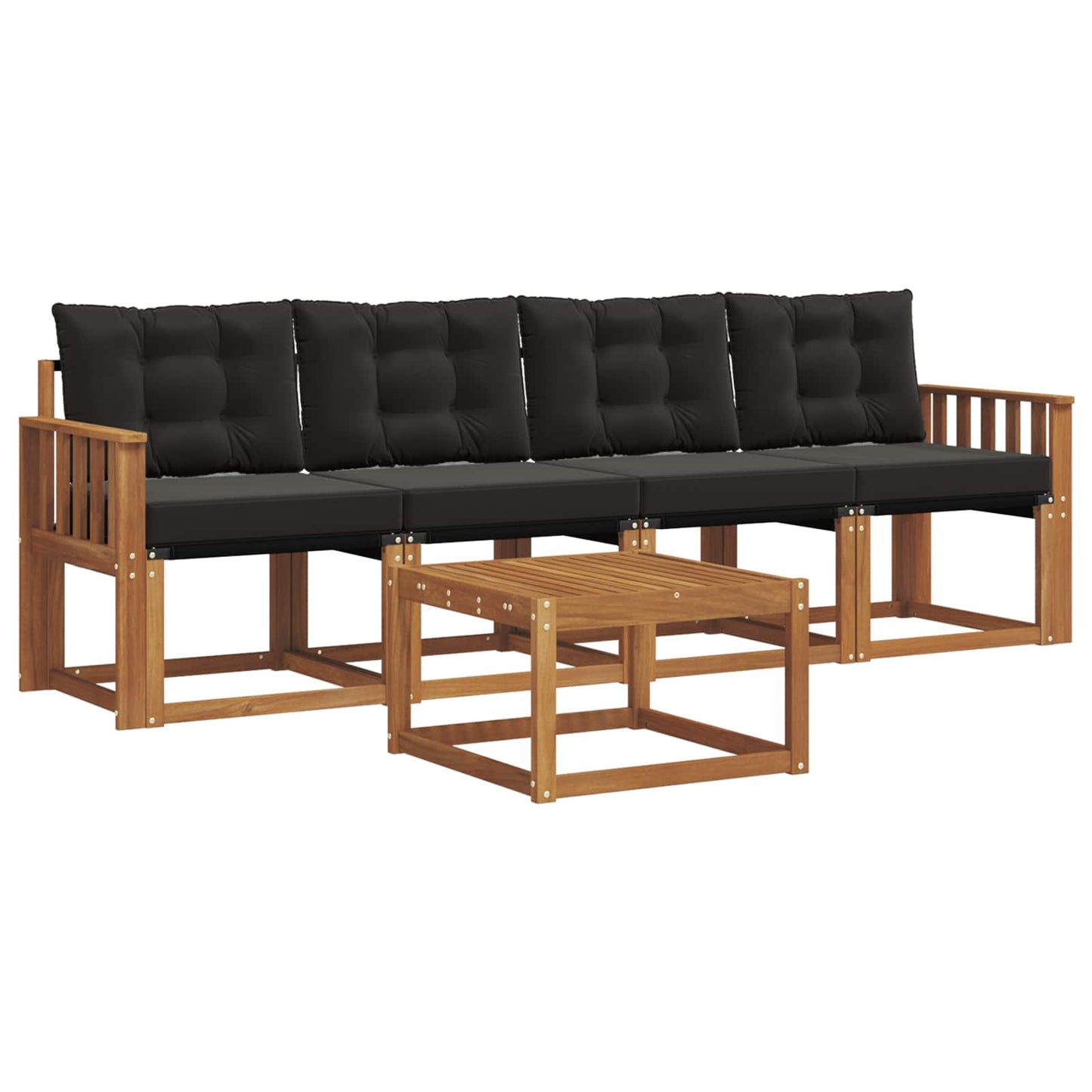 Buiten bankenset met kussen 5 pcs Natuurlijk en Zwart is nu te koop bij PeponiXL, paradijselijk wonen!