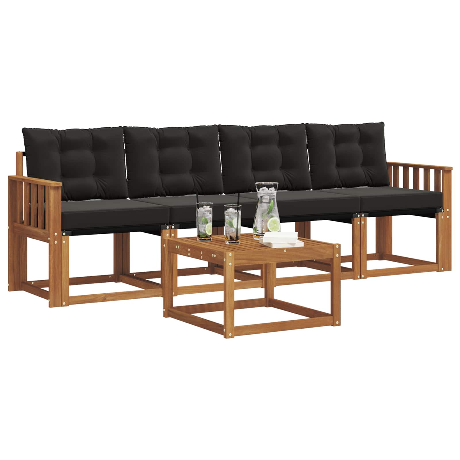 Buiten bankenset met kussen 5 pcs Natuurlijk en Zwart is nu te koop bij PeponiXL, paradijselijk wonen!