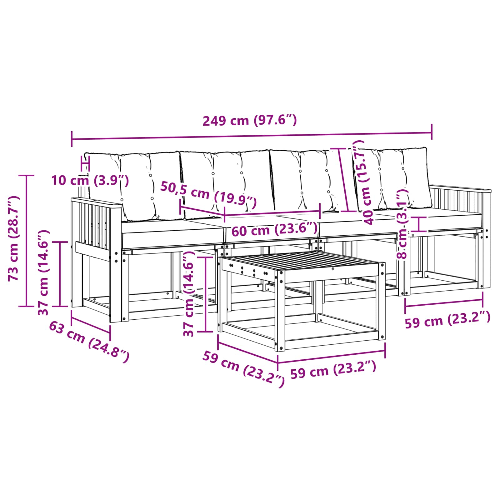Buiten bankenset met kussen 5 pcs Natuurlijk en Zwart is nu te koop bij PeponiXL, paradijselijk wonen!