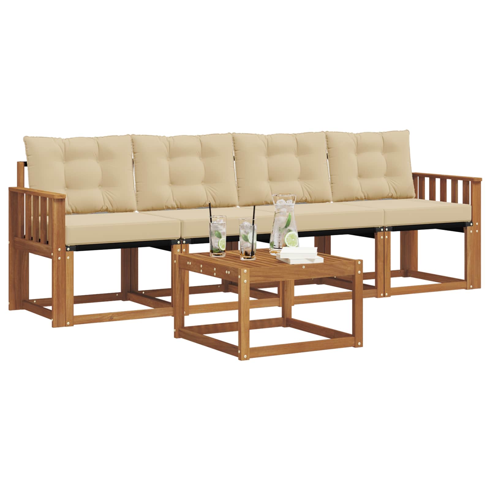 Buiten bankenset met kussen 5 pcs Natuurlijk en Beige is nu te koop bij PeponiXL, paradijselijk wonen!