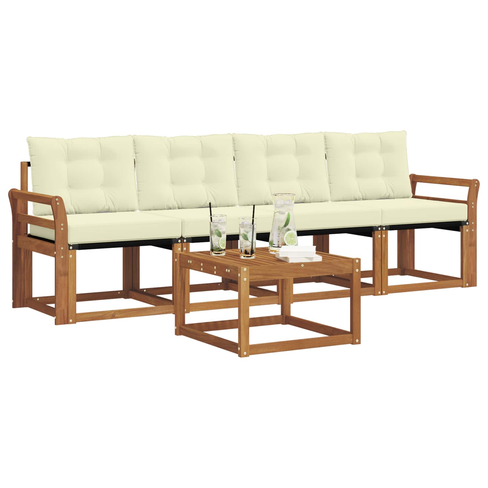 Buiten bankenset met kussen 5 pcs Natuurlijk en Crème is nu te koop bij PeponiXL, paradijselijk wonen!