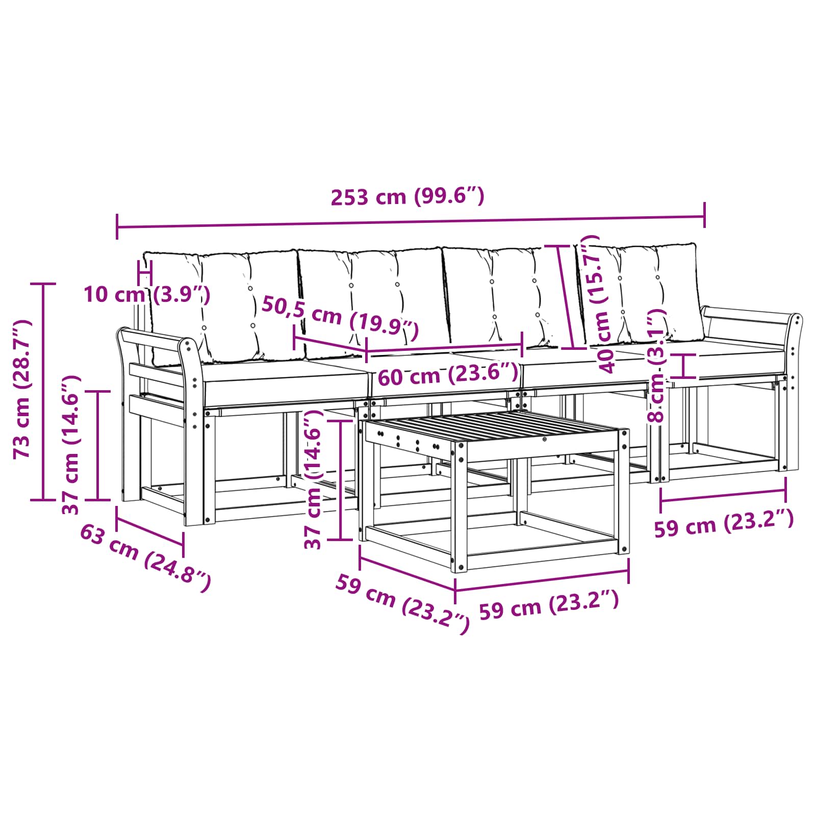 Buiten bankenset met kussen 5 pcs Natuurlijk en Crème is nu te koop bij PeponiXL, paradijselijk wonen!