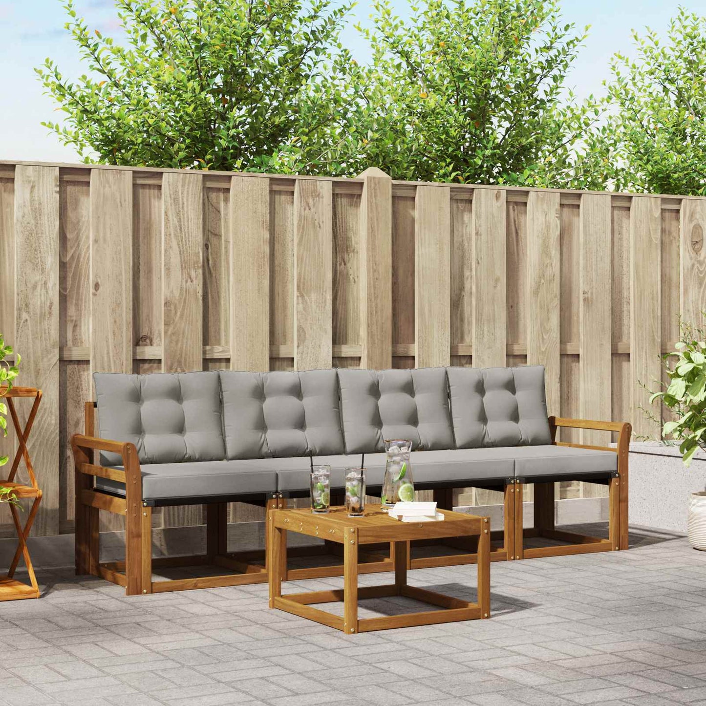Buiten bankenset met kussen 5 pcs Natuurlijk en Lichtgrijs is nu te koop bij PeponiXL, paradijselijk wonen!