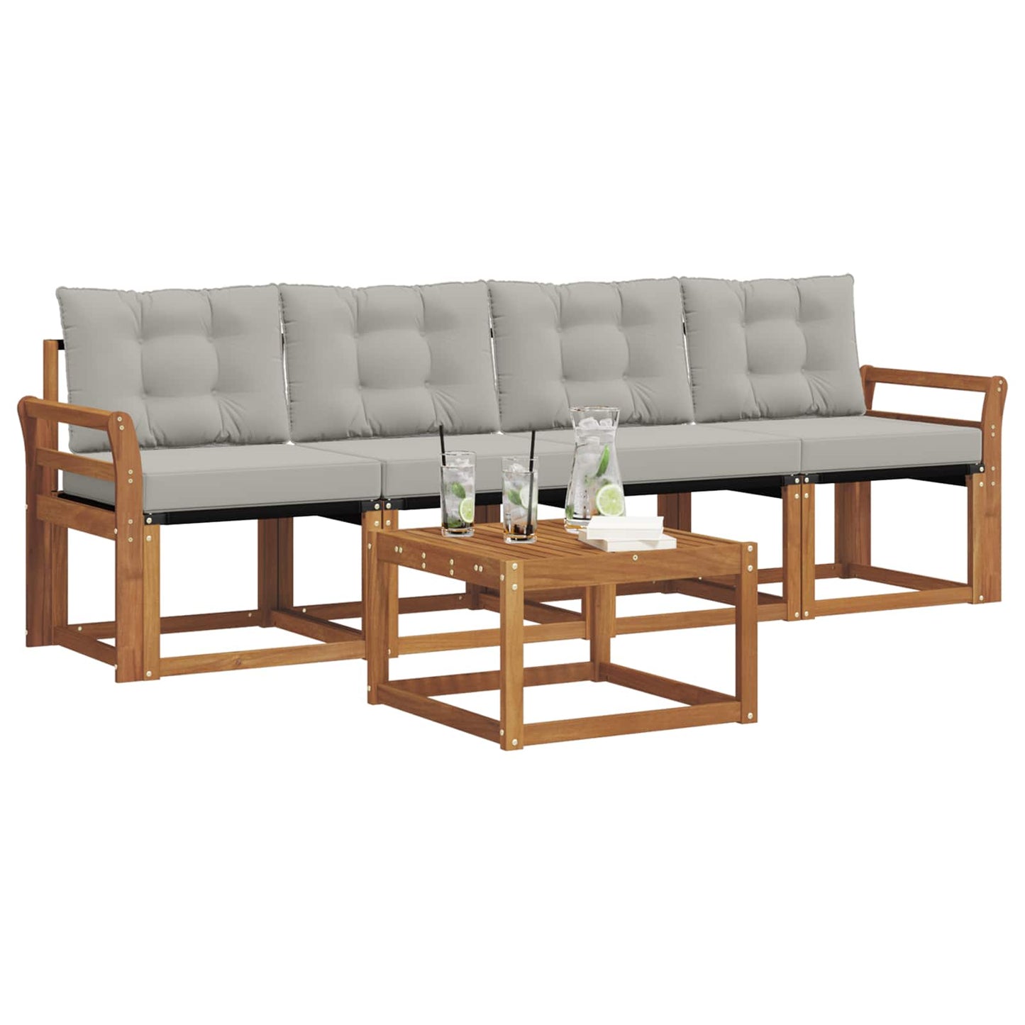 Buiten bankenset met kussen 5 pcs Natuurlijk en Lichtgrijs is nu te koop bij PeponiXL, paradijselijk wonen!