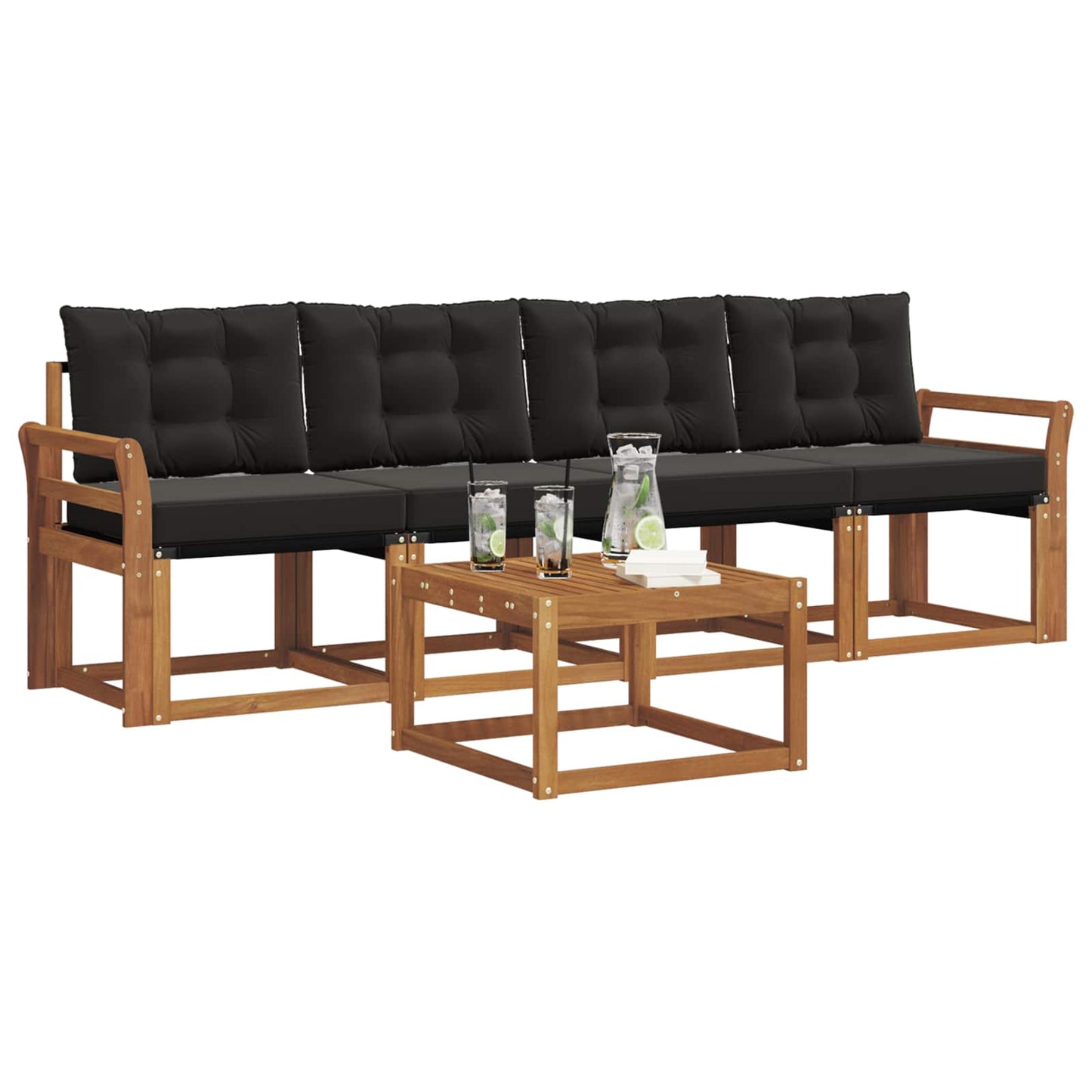 Buiten bankenset met kussen 5 pcs Natuurlijk en Zwart is nu te koop bij PeponiXL, paradijselijk wonen!