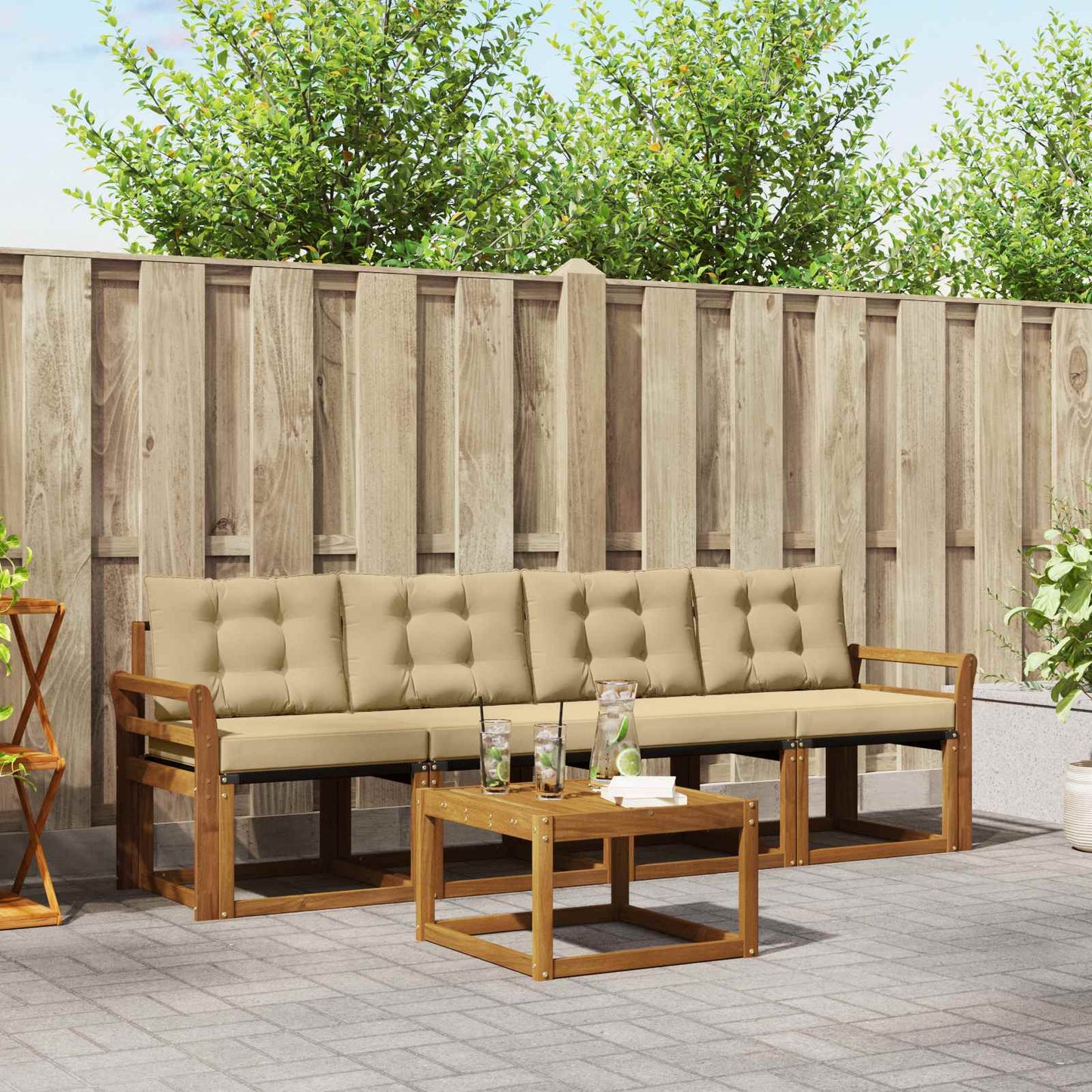 Buiten bankenset met kussen 5 pcs Natuurlijk en Beige is nu te koop bij PeponiXL, paradijselijk wonen!