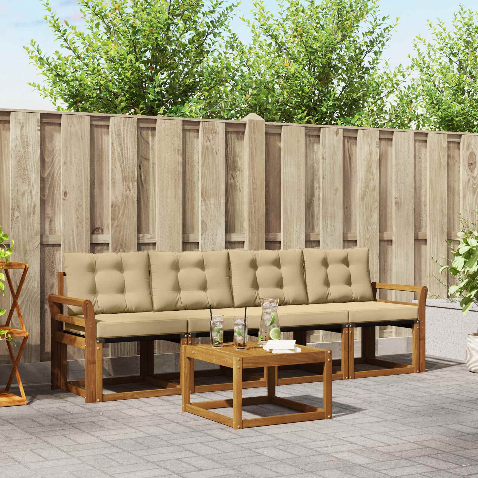 Buiten bankenset met kussen 5 pcs Natuurlijk en Beige is nu te koop bij PeponiXL, paradijselijk wonen!