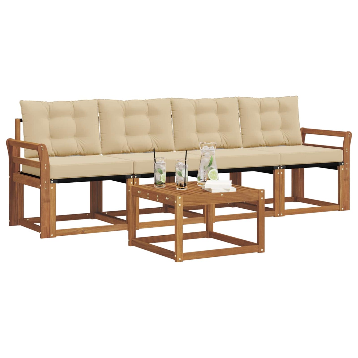 Buiten bankenset met kussen 5 pcs Natuurlijk en Beige is nu te koop bij PeponiXL, paradijselijk wonen!