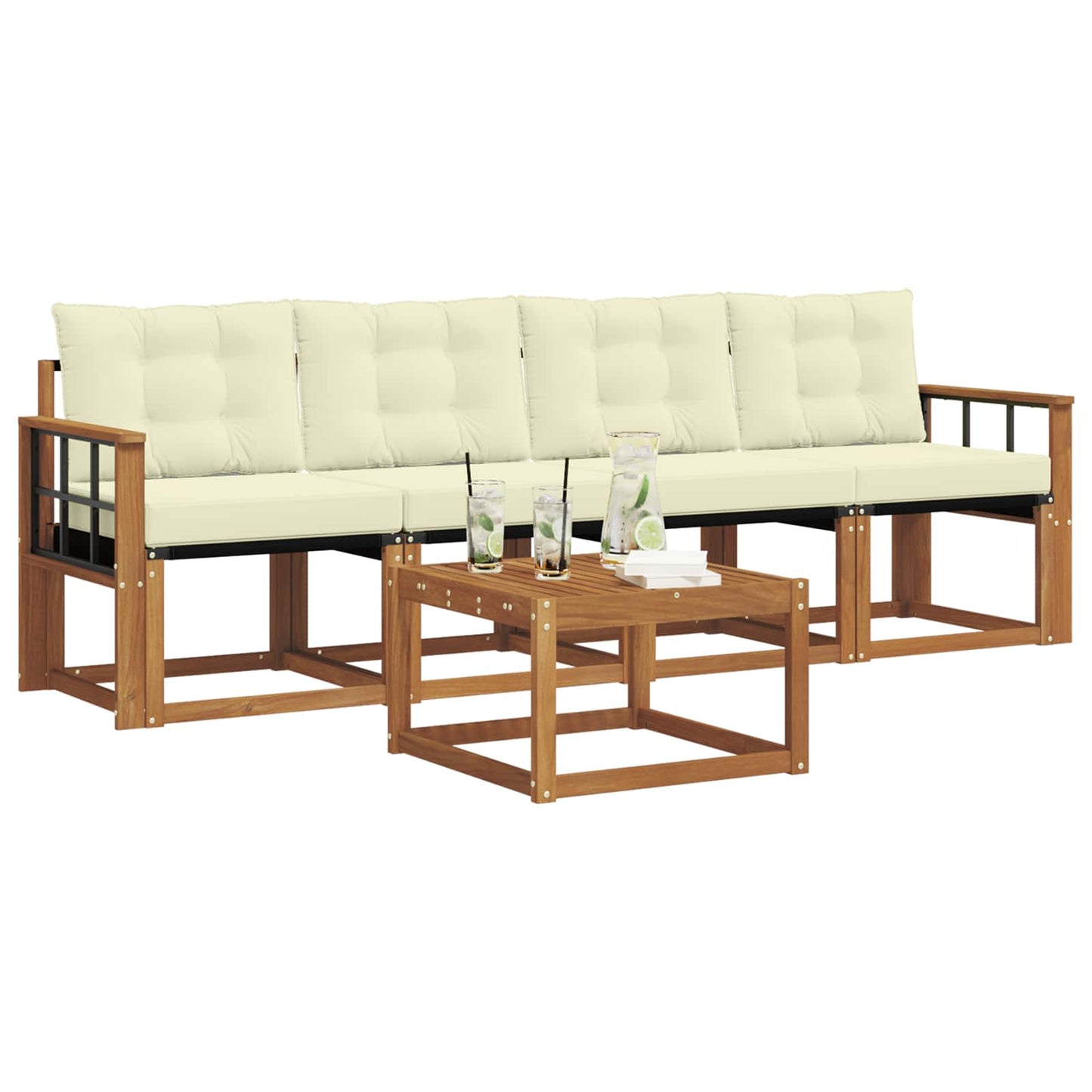 Buiten bankenset met kussen 5 pcs Natuurlijk en Crème is nu te koop bij PeponiXL, paradijselijk wonen!