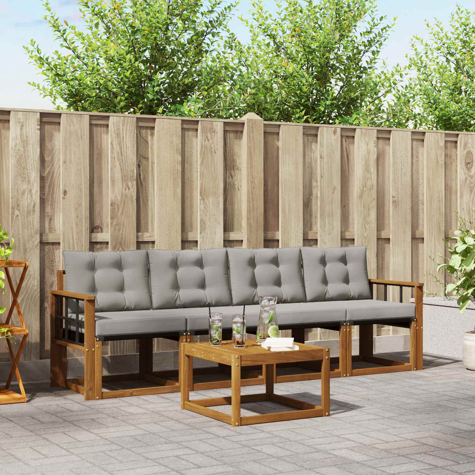 Buiten bankenset met kussen 5 pcs Natuurlijk en Lichtgrijs is nu te koop bij PeponiXL, paradijselijk wonen!