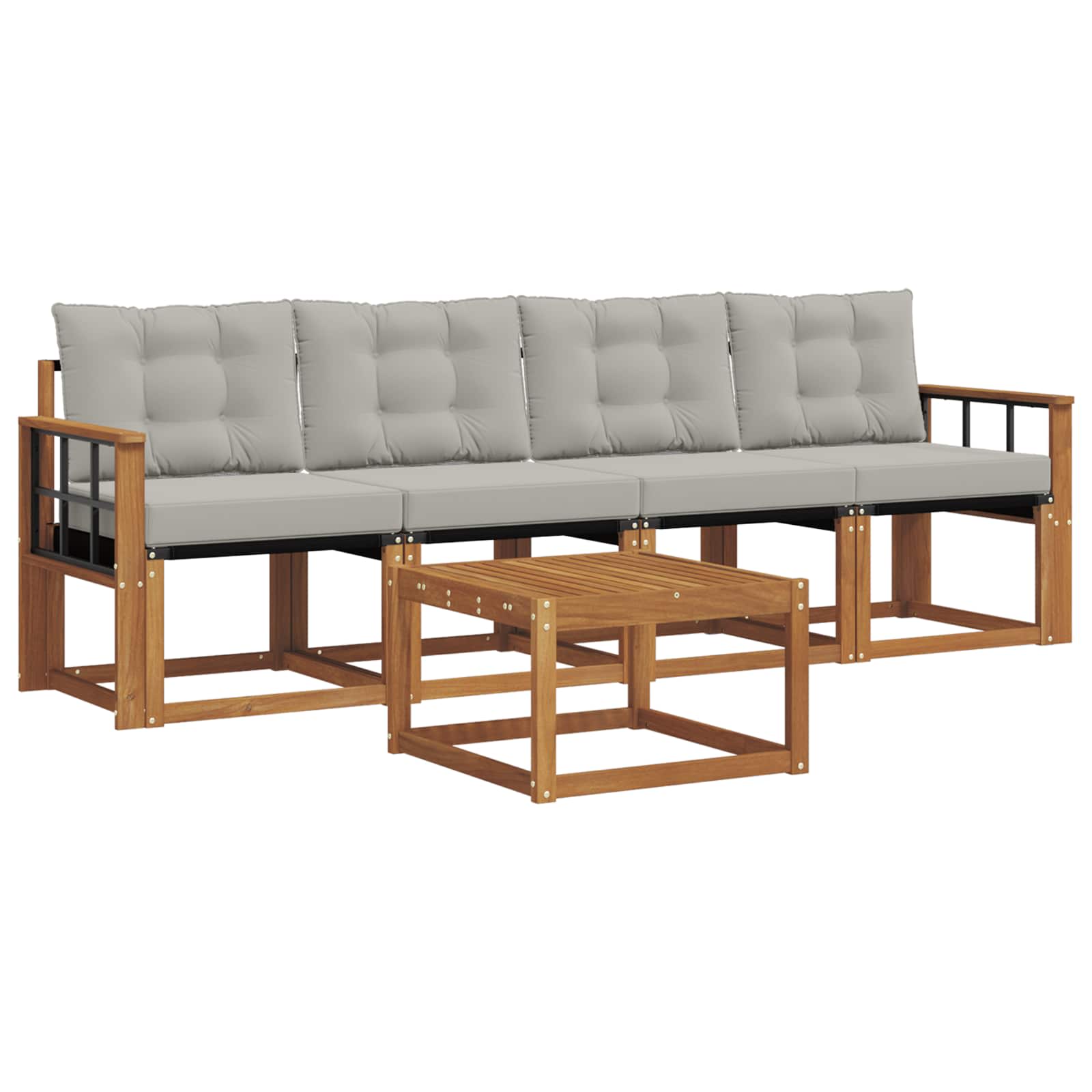 Buiten bankenset met kussen 5 pcs Natuurlijk en Lichtgrijs is nu te koop bij PeponiXL, paradijselijk wonen!