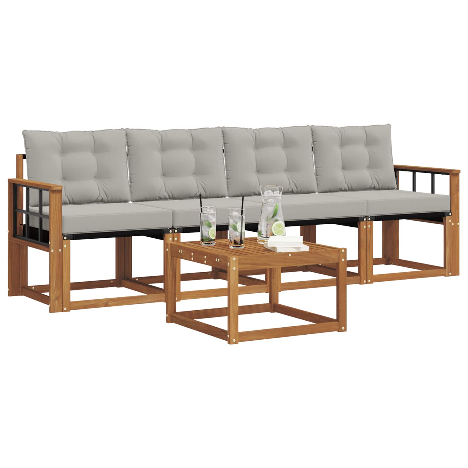Buiten bankenset met kussen 5 pcs Natuurlijk en Lichtgrijs is nu te koop bij PeponiXL, paradijselijk wonen!