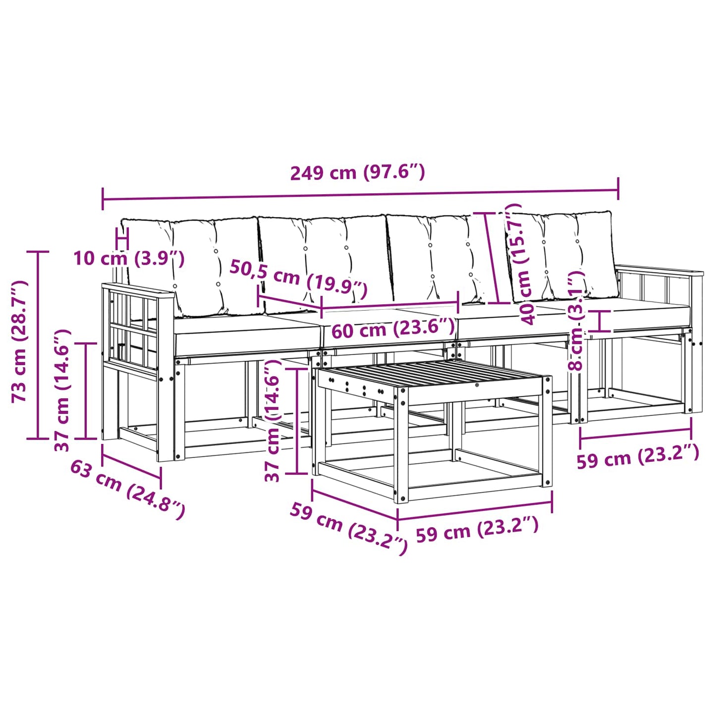 Buiten bankenset met kussen 5 pcs Natuurlijk en Lichtgrijs is nu te koop bij PeponiXL, paradijselijk wonen!